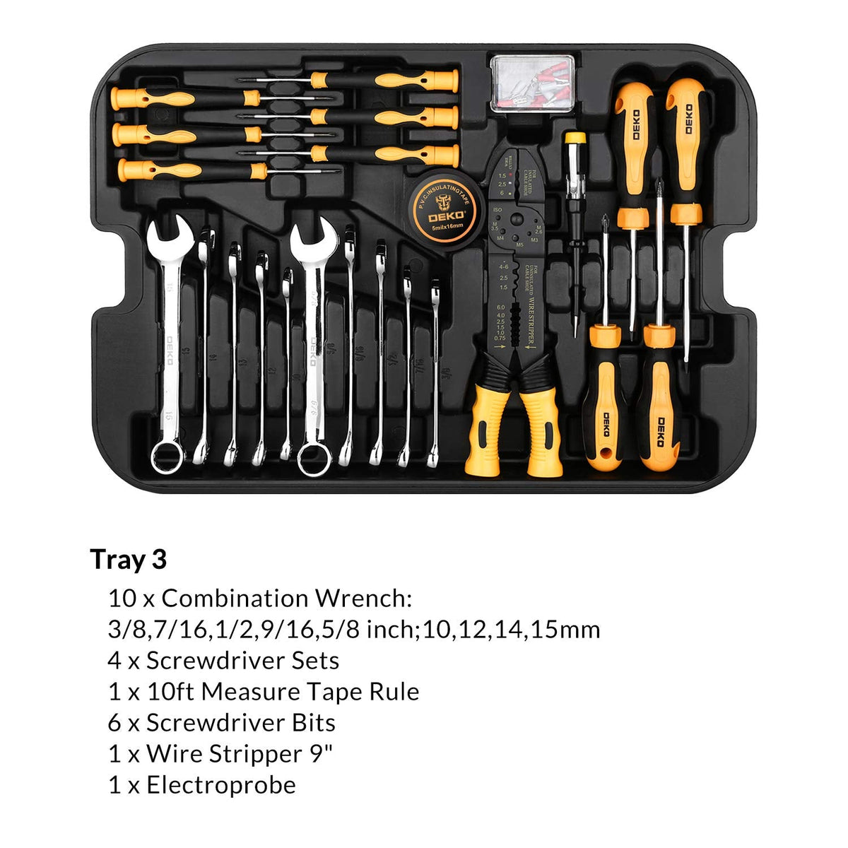 DEKOPRO 258 Piece Tool Kit with Rolling Tool Box Socket Wrench Hand Tool Set Mechanic Case Trolley Portable