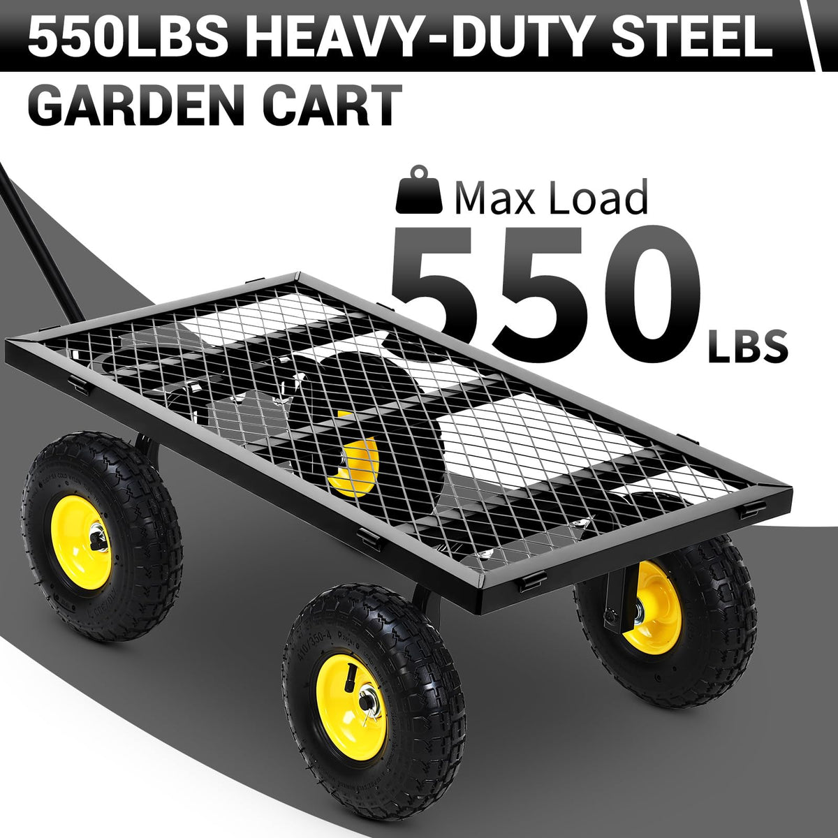 550Lbs Steel Garden Cart, Heavy Duty Garden Wagon Cart with 180° Rotating Handle ＆ 10in All Terrain Wheels,Removable Sides Metal Yard Utility Wagon Carts.