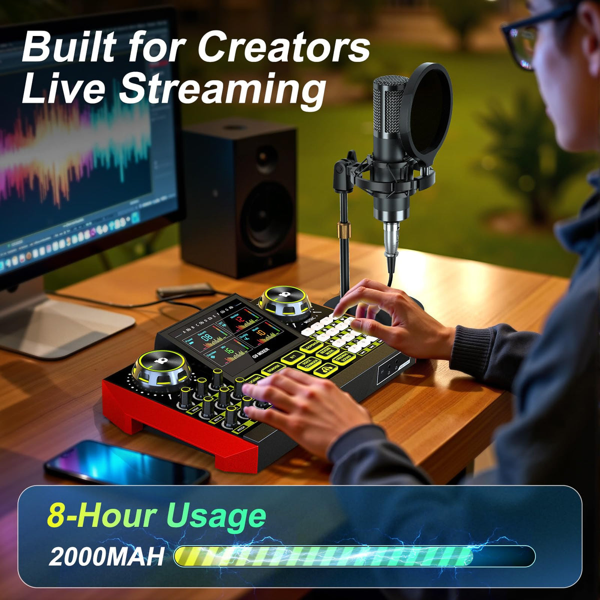 G9 Podcast Equipment Bundle with Audio Mixer for Streaming Singing, 3.5mm Condenser Microphone Kit, Voice Changer, Noise Reduction, Bluetooth, Plug & Play for PC, Phone, TikTok, YouTube