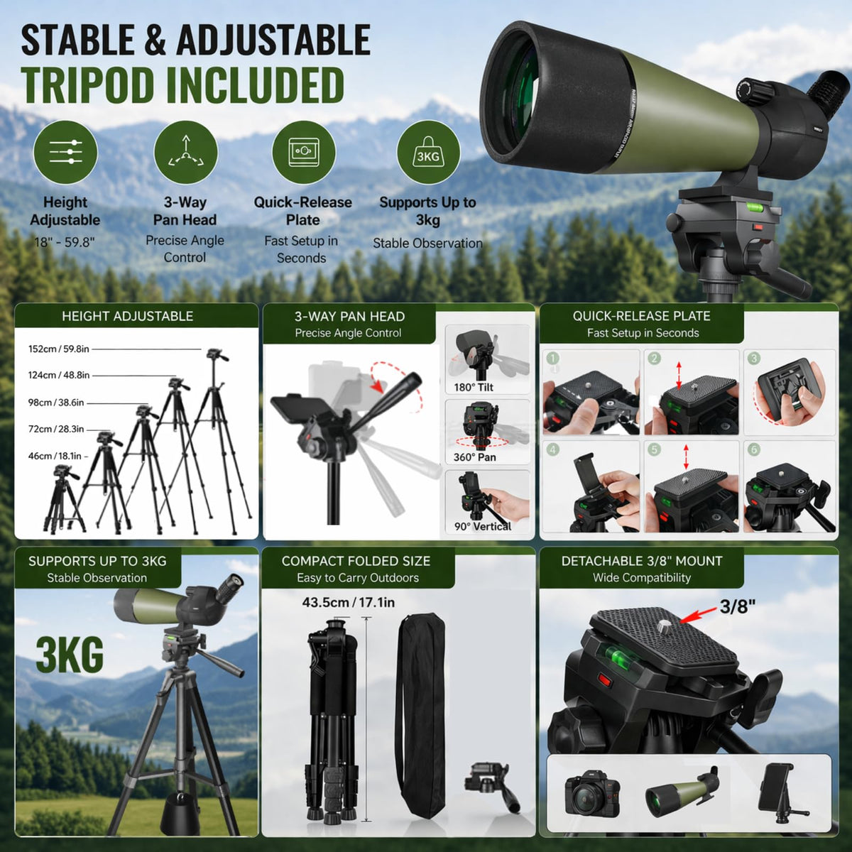 NWDEY Spotting Scope 25-75x80, BAK4 Prism FMC Optics, Waterproof Spotting Scope with Upgraded Tripod, Phone Adapter and Carrying Case for Bird Watching, Target Shooting, Wildlife Viewing