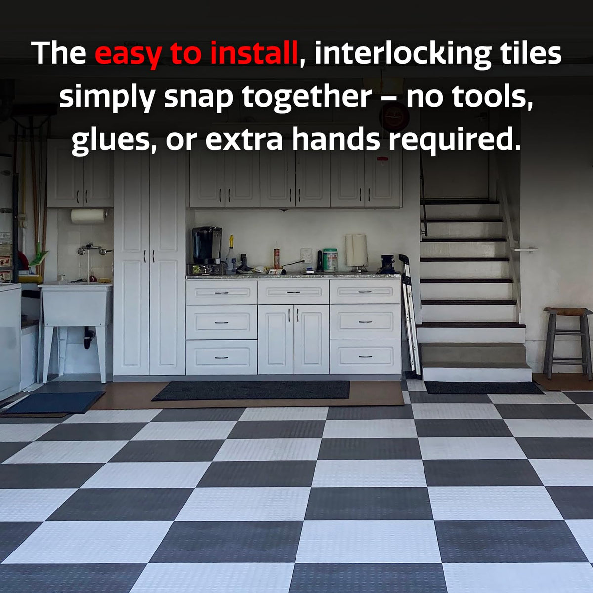 Big Floors GarageDeck Garage Floor Tiles, Interlocking Garage Flooring, Coin Pattern Non-Slip Heavy-Duty Copolymer Modular Tile (White, 48 Pack of 12 x 12" Tiles, 48 Sq Ft)