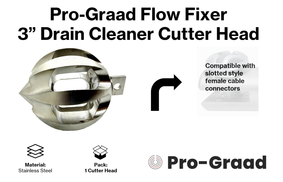 Pro-Graad Flow Fixer 3" Drain Cleaner Plumbing Snake Cutter Head for 4" – 6” Pipes, Clears & Scrapes Pipe Inner Walls, Fits 5/8” & 3/4" Cables, for Commercial & Residential Use
