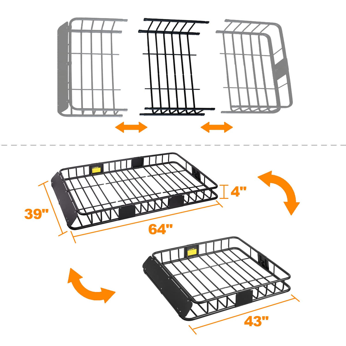 XCAR 64"x 39"x 4" Universal Roof Rack Basket Black with 3' x 4' Cargo Net and Rooftop Cargo Carrier Bag 15 Cubic ft - Car Top Luggage Storage Holder Baskets for SUV Truck Vehicle