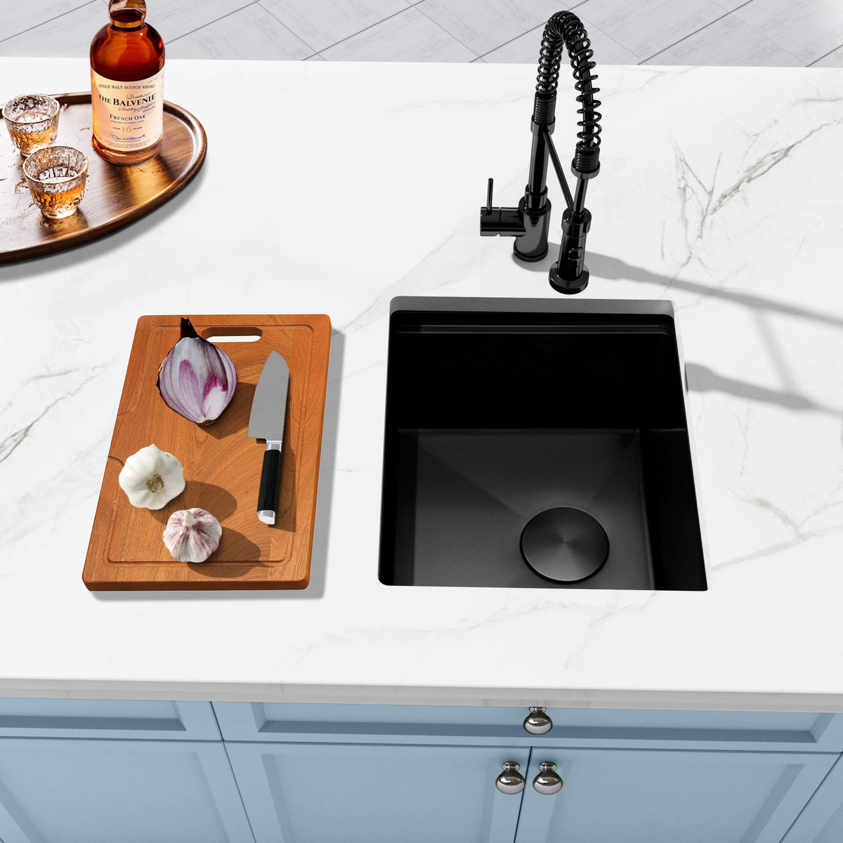Lonsince Black Bar Sink Undermount,Small Bar & Prep Sinks,16 Gauge Stainless Steel Bar Sink with Workstation for Wet Bar Area,Special Offset Drain Design (16" X 18")