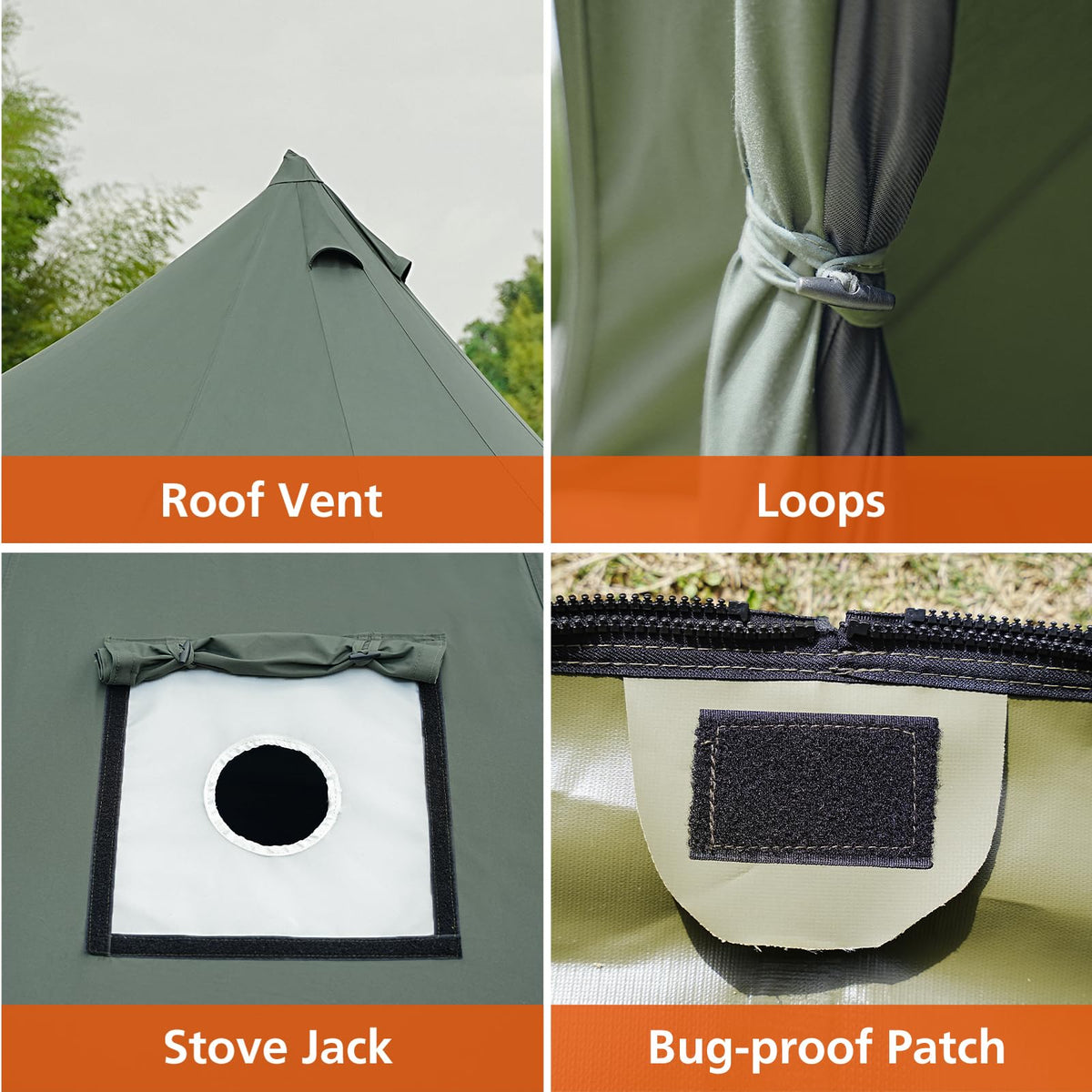 VANFOND Canvas Bell Tent, Yurt with Stove Jack, Waterproof and Breathable Glamping Wall Tent, Detachable Groundsheet for Camping Party
