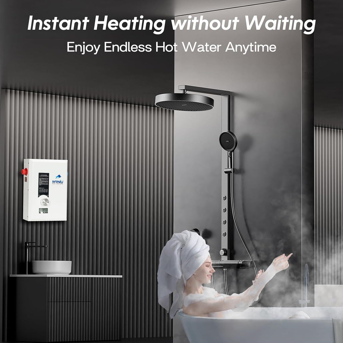 240V Tankless Water Heater, 27kW Electric Instant Hot Water Heater with LED Temperature Display, On-Demand Endless Hot Water for Whole House Shower, Space-Saving Design for Residential Use