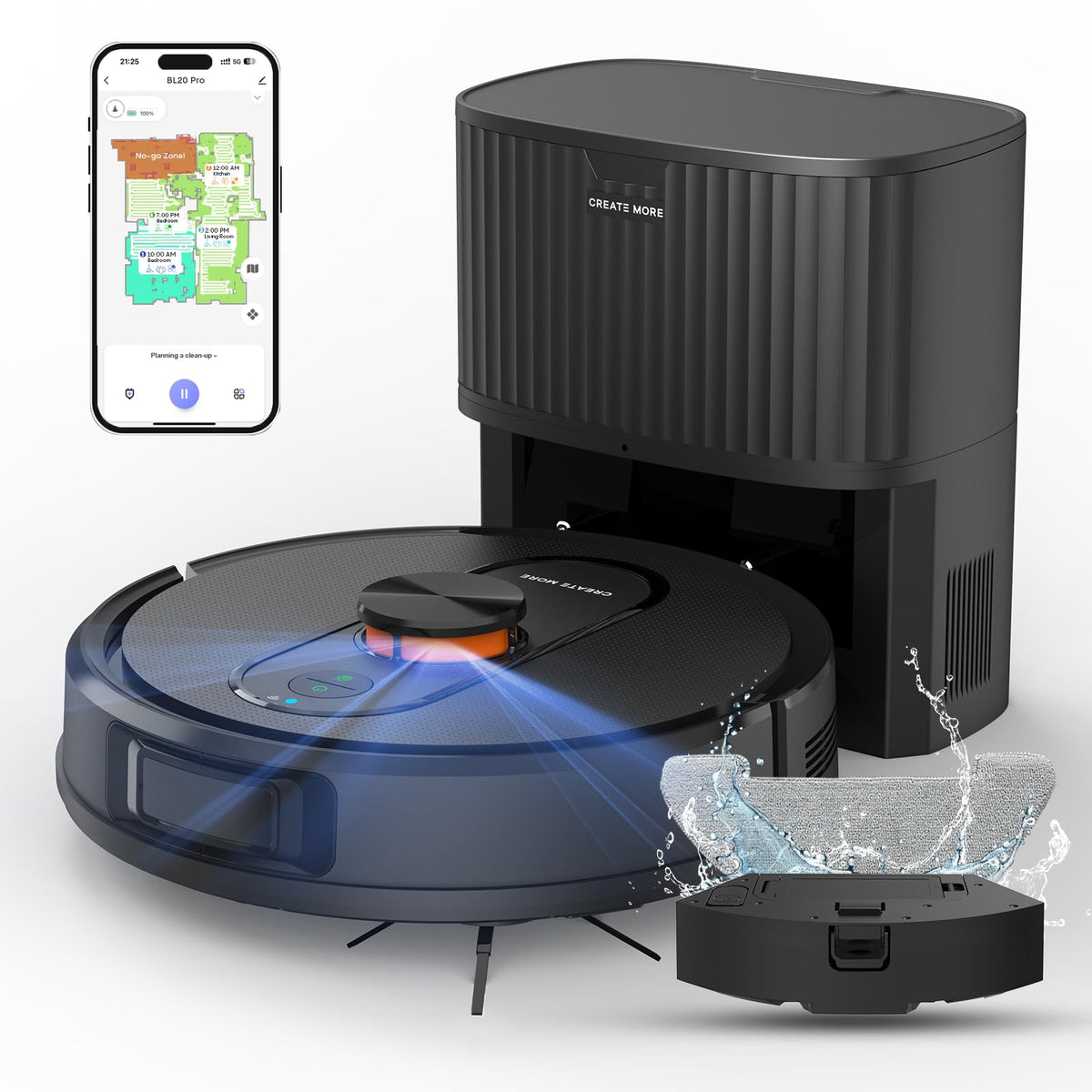 eitton Robot Vacuum and Mop Combo, 6000Pa Strong Suction, LiDAR Navigation, Self-Emptying Dock,90-Day Hands-Free,Smart Mapping,WiFi/App/Alexa,Robotic Vacuum for Pet Hair, Dust, Hard Floors and Carpets