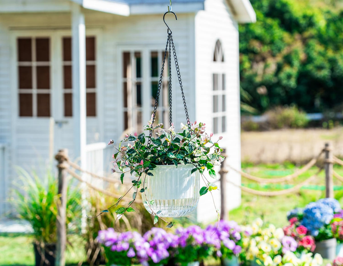 Melphoe 2 Pack Self Watering Hanging Planters Indoor Flower Pots, 6.5 Inch Outdoor Hanging Plant Pot Basket, Plant Hanger with 3Hooks Drainage Holes for Garden Home