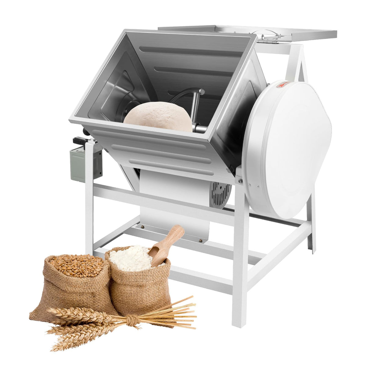 RocoReny 30QT Commercial Electric Dough Mixer Mixing Machine, 1500W 110V Stainless Steel Heavy Duty Pizza Dough Kneading Machine with 90° Tilt Bowl for School Bakery Restaurant
