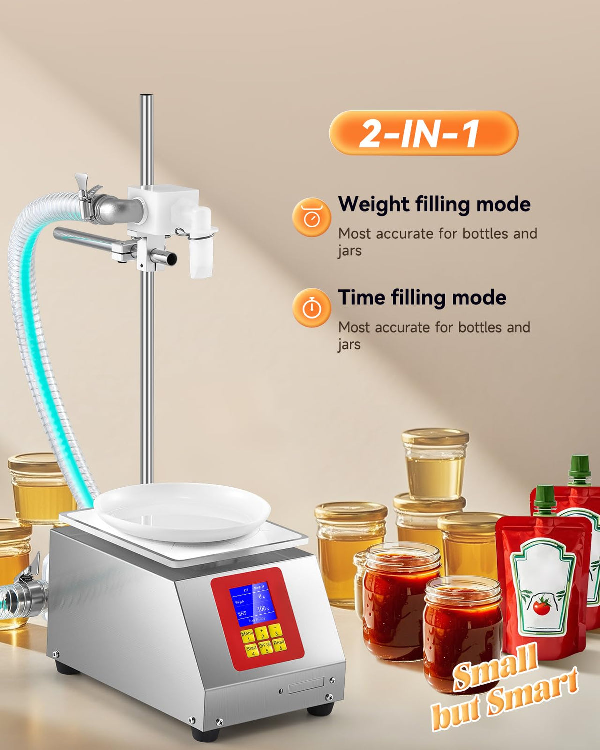 Moonshan Viscous Liquid Filling Machine 2-IN-1 Honey Filling Machine, Automatic Weight Bottle Filling Machine for Oil, Laundry Detergent, Gel, Honey, Sauce