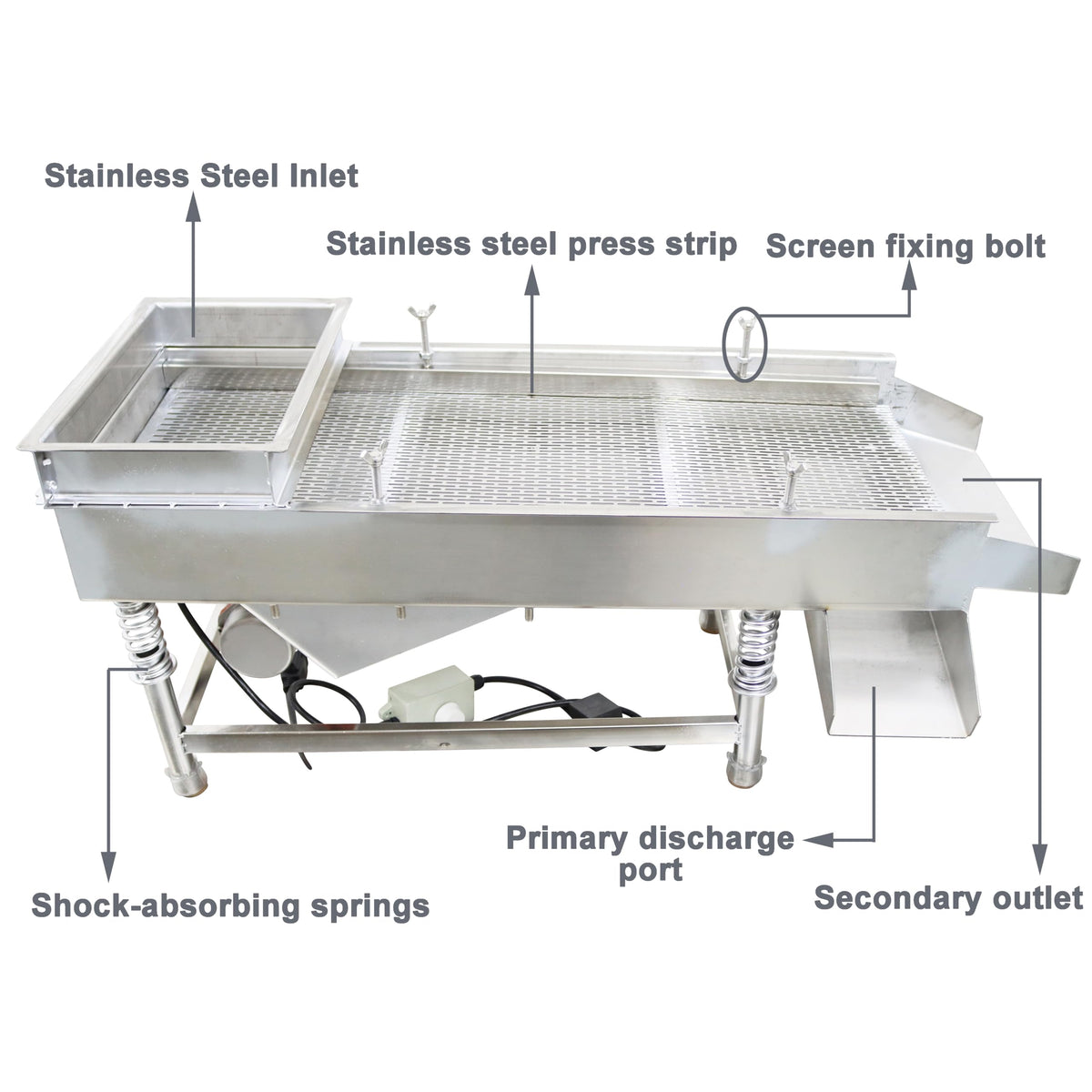 TECHTONGDA Straight Vibrating Sieve Screen Shaker Electric Linear Sifter Machine Stainless Steel One Layer One Motor 11.8 * 29.5inch Screen Size with 3 * 20mm Long Strip Hole Mesh 110V