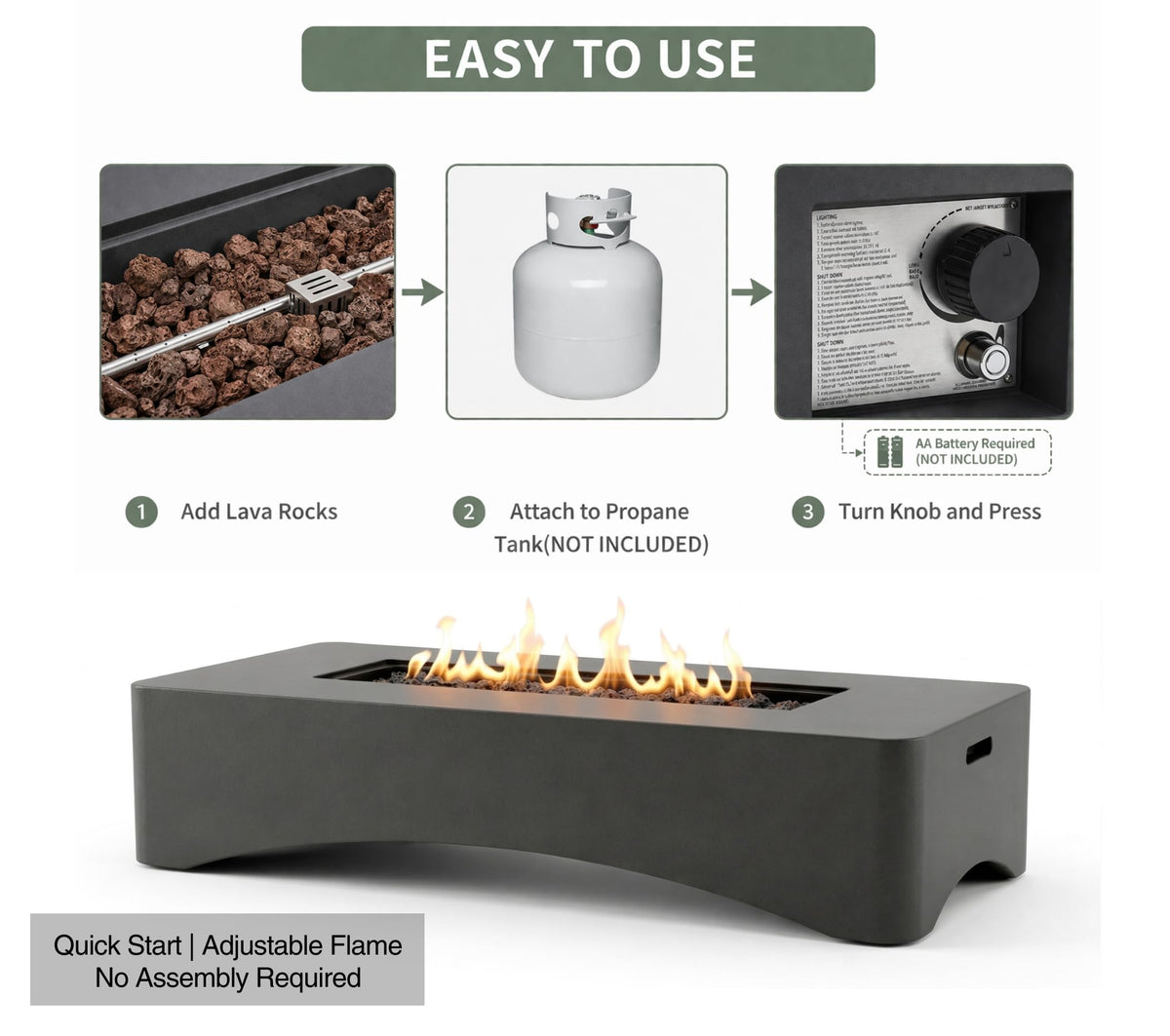 KEIKI 56" Rectangular Propane Gas Fire Pit Table, 50,000 BTU Modern Outdoor Concrete Fire Table with Lava Rocks, Waterproof Cover, Tank Seat, No Assembly for Patio Backyard Deck, Dark Grey