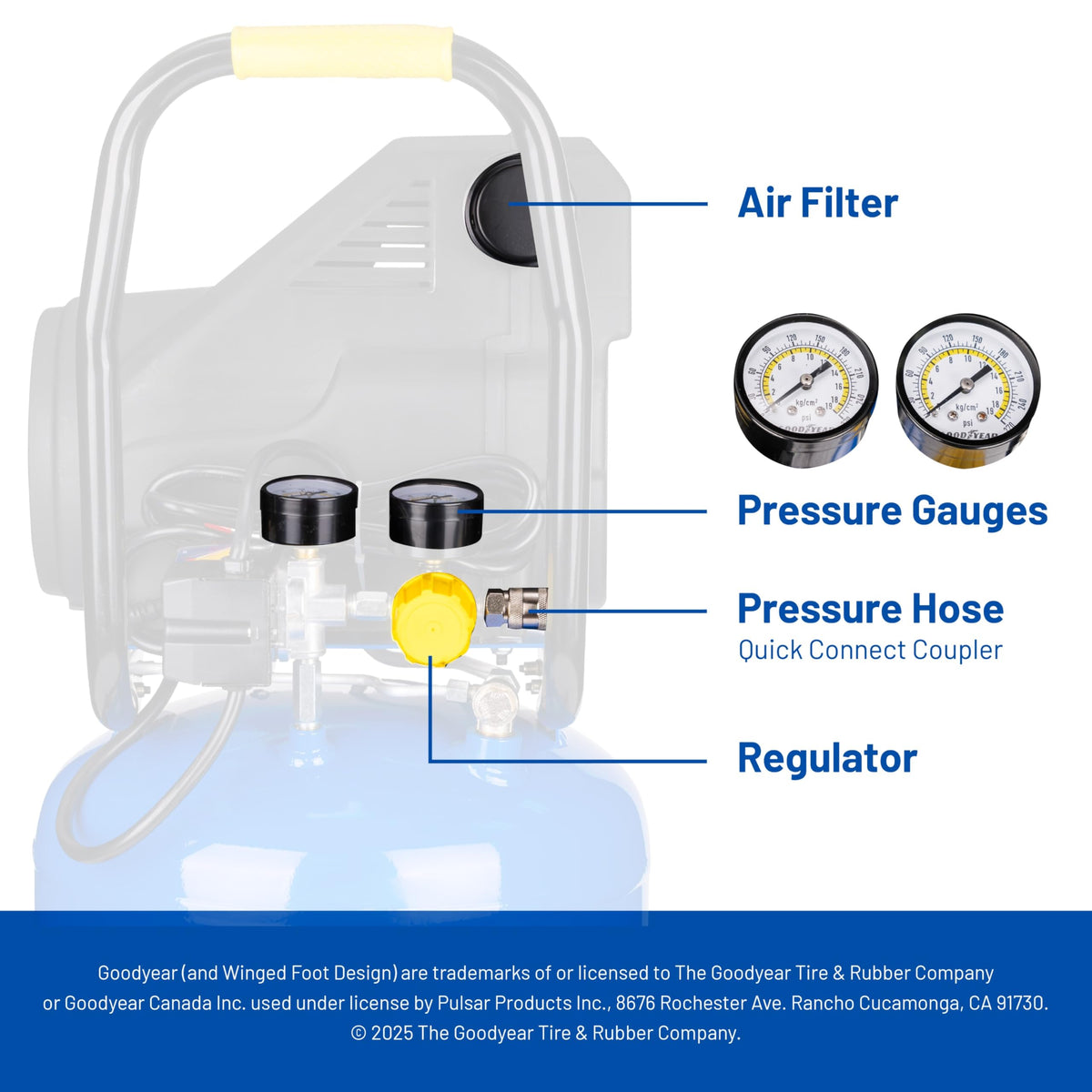 Goodyear 10 Gallon 150 PSI Oil Free Portable Vertical Electric Air Compressor