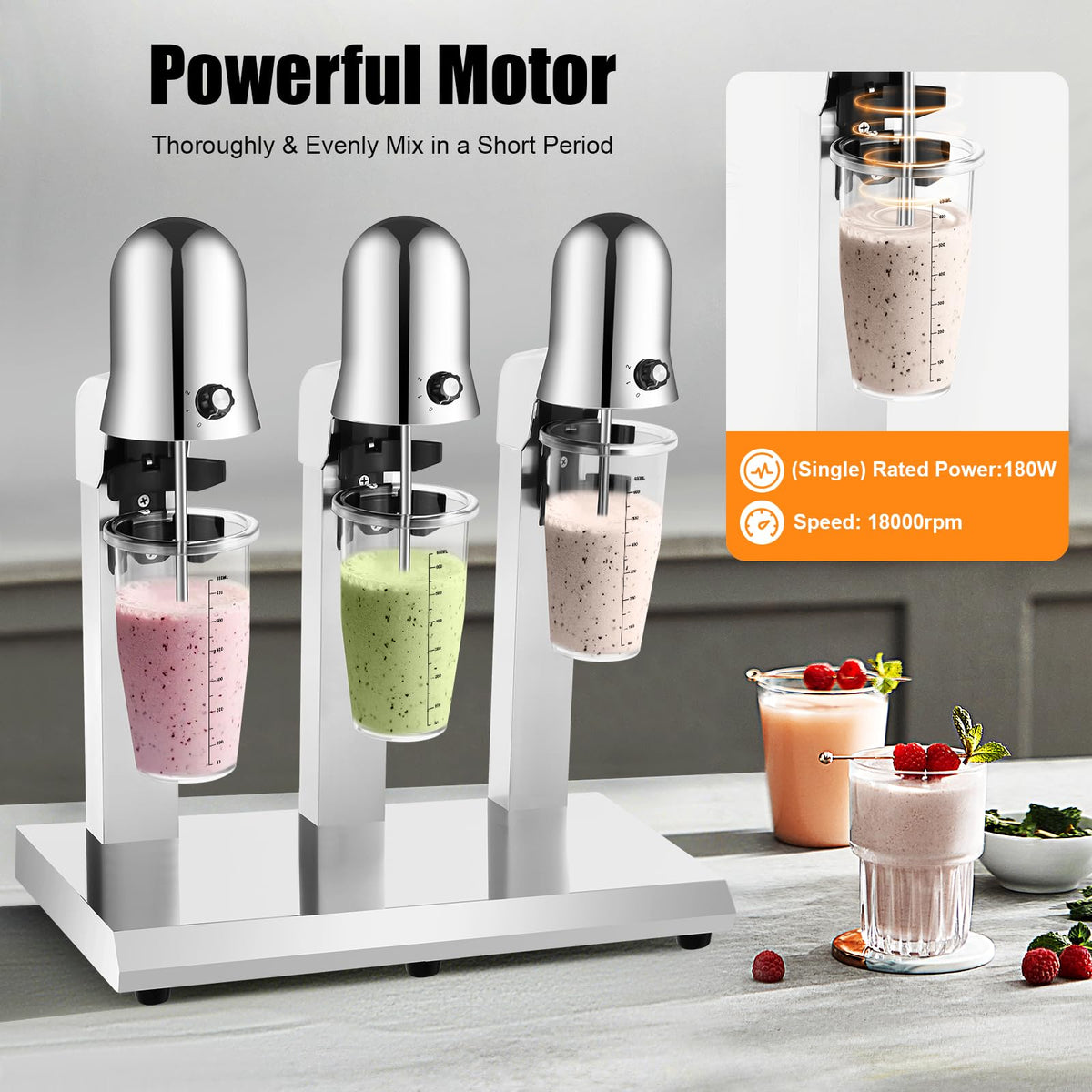 Electric Milkshake Maker Machine, 540W 2-Speed Triple Head Milk Shake Mixer Machine with 22oz Stainless Steel Mixing Cup, Commercial Milkshake Blender & Drink Mixer for Home or Business