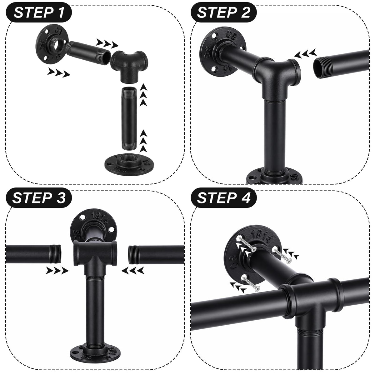 Zonon 8 ft Bar Foot Rail Kit Matte Black Industrial Pipe Railing for Bar Foot Rest Brackets Undercounter Mount Hardware and Tubing Complete Railing Kit for Kitchen Indoor Outdoor