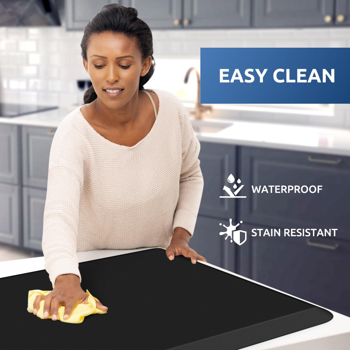KitchenClouds Kitchen Mat Cushioned Anti Fatigue Rug 30"x108" Water Resistant, Non Slip, Standing and Comfort Desk/Floor Mats for House Sink Office (Black,0.8inch)