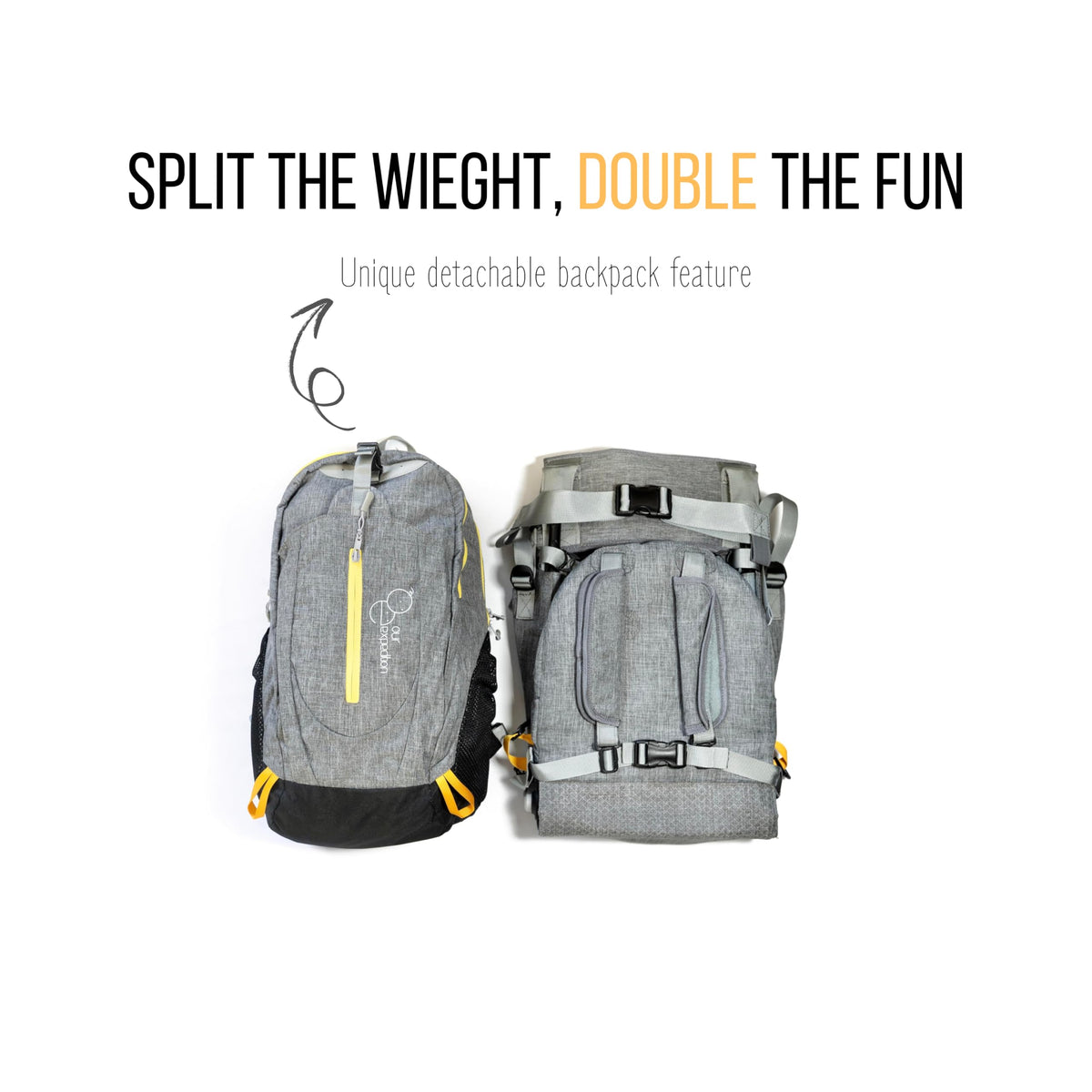 OE Shoulder Hiking Carrier For Child and Toddler 1- 4 years old with Detachable Backpack and Sunshade, Foldable Frame, Compact, Perfect for Day Hiking