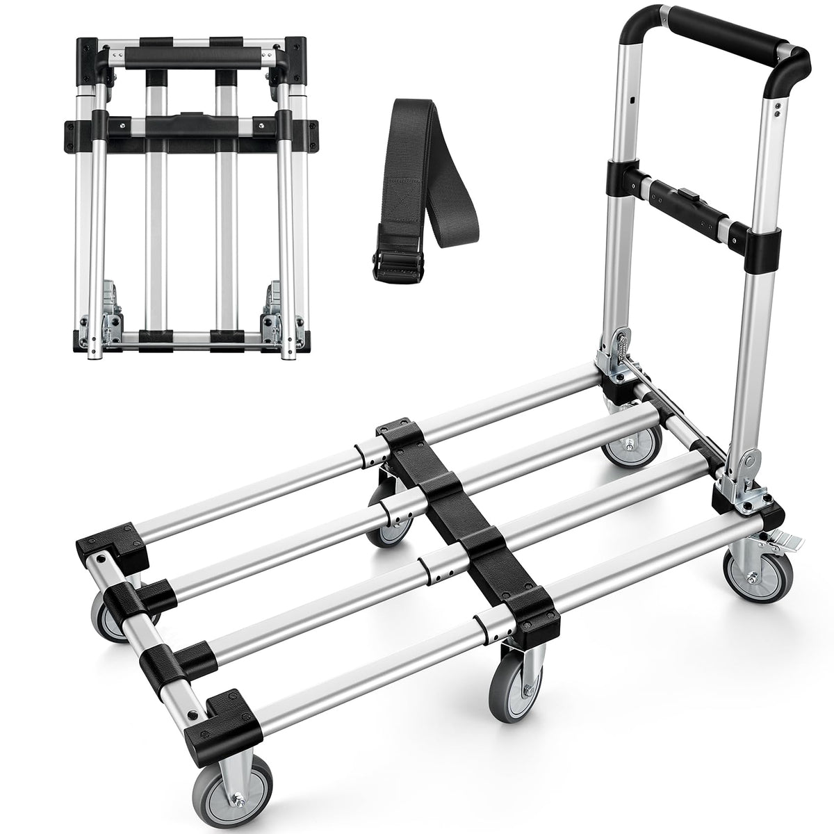 KEDSUM 500LBS Heavy Duty Foldable Push Cart Dolly, Telescoping Platform & Handle with 6 Wheels, 100% Aluminum Lightweight Foldable Push Cart, Heavy Duty Folding Cart for Shopping, Moving, Office Use