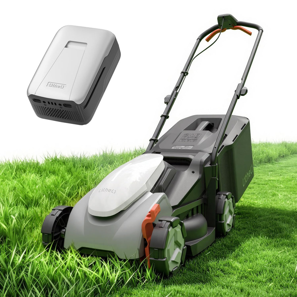 Litheli 14 Inch Cordless Lawn Mower, Brushless Battery Powered Push Mower with 5.0Ah Battery, 5-Position Height, 9-Gallon Bag, Lightweight Grass Cutter for Small to Mid-Sized Yards