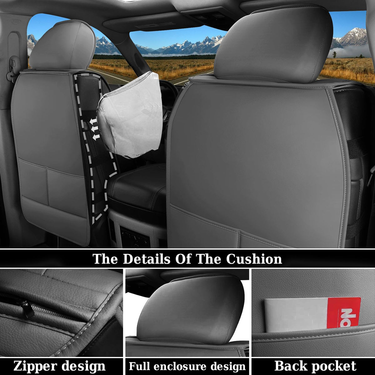 Coverado Leather Car Seat Covers, Waterproof Dooge Ram 1500 Seat Covers Compatible with 2002-2026 Dodge Ram 1500 2500 3500 with Flat Bench (Full Set, Dark Gray)