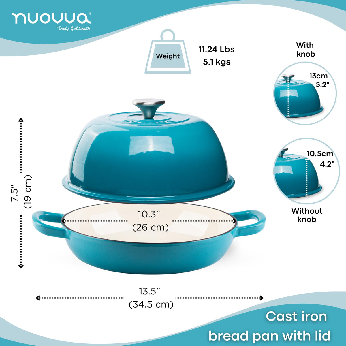 Nuovva Enamelled Cast Iron Cookware Bundle – Dutch Oven Pot with Lid, Casserole Dish & Bread Loaf Pan – Premium Ovenproof Cookware Set for Baking, Roasting & Everyday Cooking