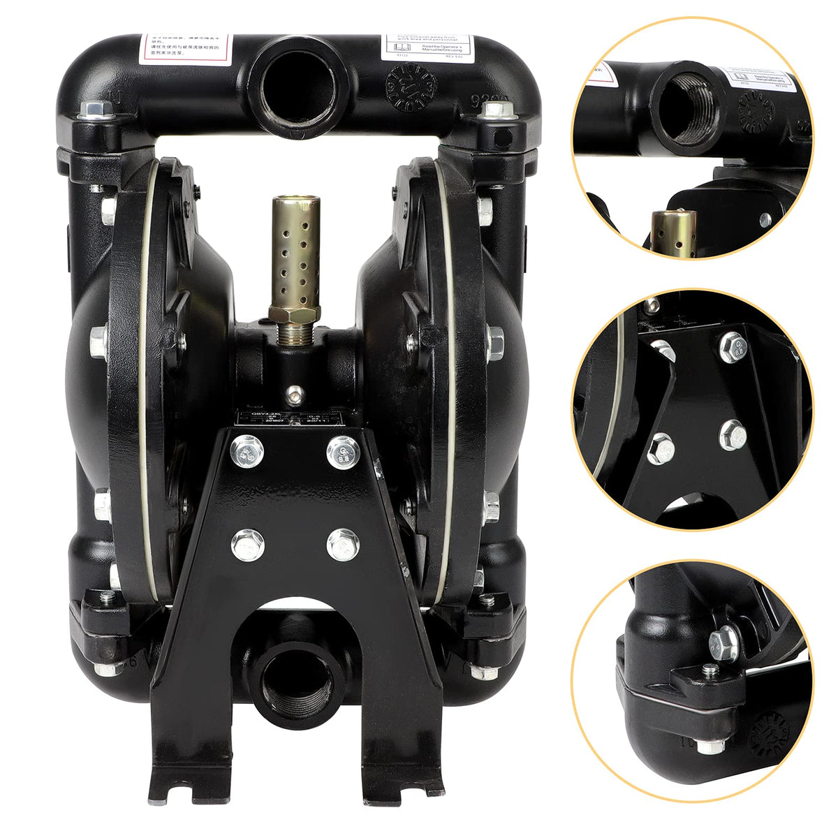 Air Operated Double Diaphragm Pump QBY4-25L 1 inch Outlet 35 GPM Pneumatic Transfer Max 120 PSI Industrial Use Chemical Waste Oil Dual Dissepiment Nitrile Fluorine Rubber by Cast Iron Aluminum Alloy