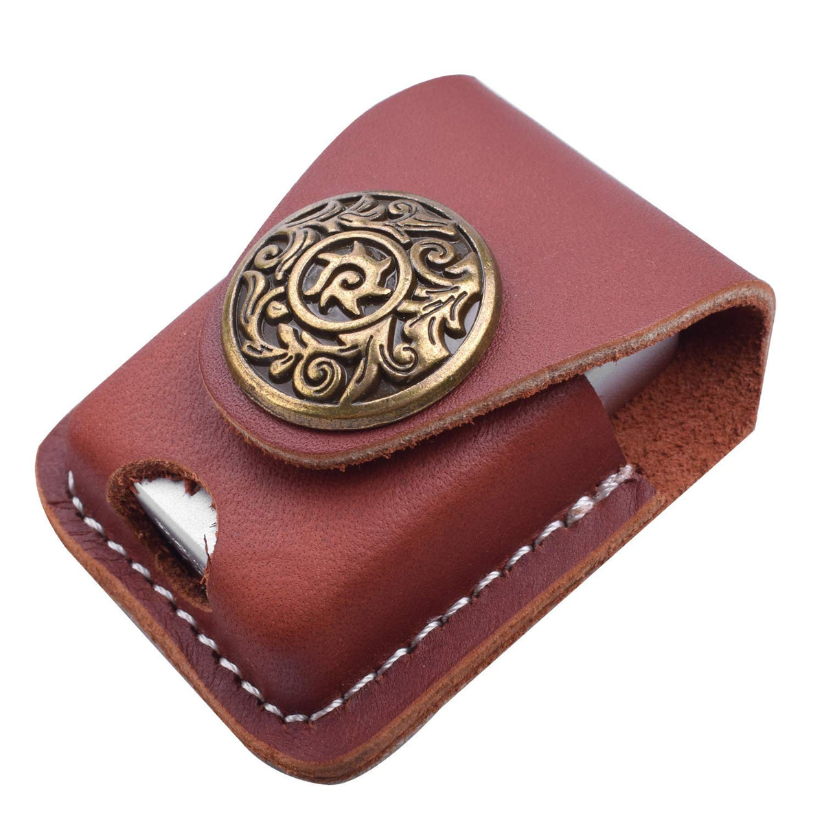 Handmade Fliptop Leather Lighter Pouch Holder Case with Pocket Belt Loop (Retro-Brown)