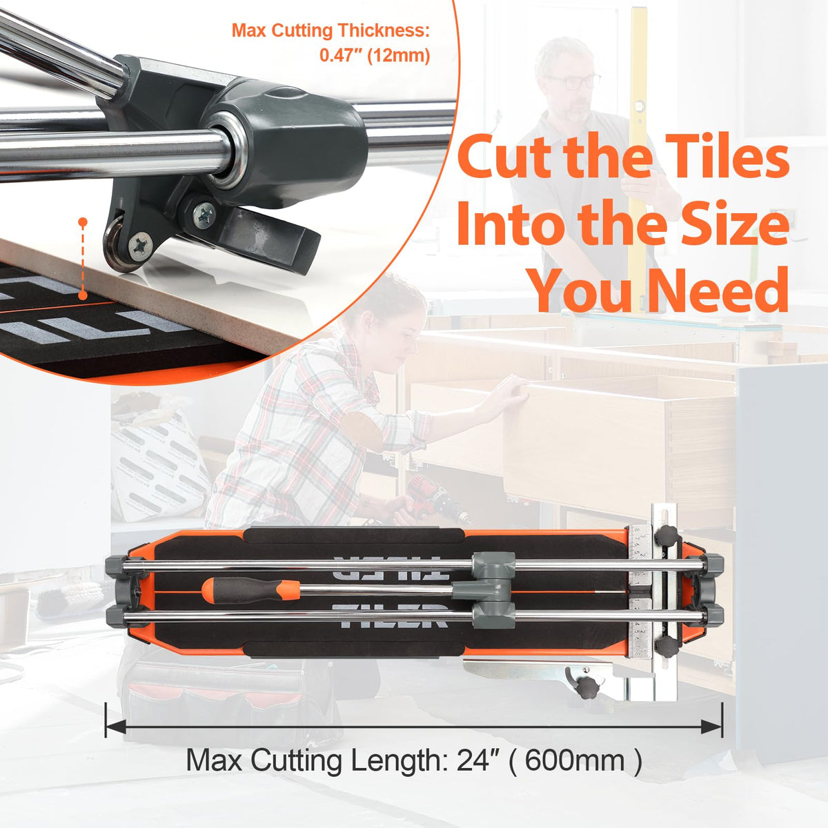 Manual Tile Cutter, 25 Inch Professional Ceramic Tile Cutter with Durable & Sharp Tungsten Carbide Cutting Wheel, Tile Cutter Tools for Cutting Porcelain Floor with Anti-slip Handle & Feet