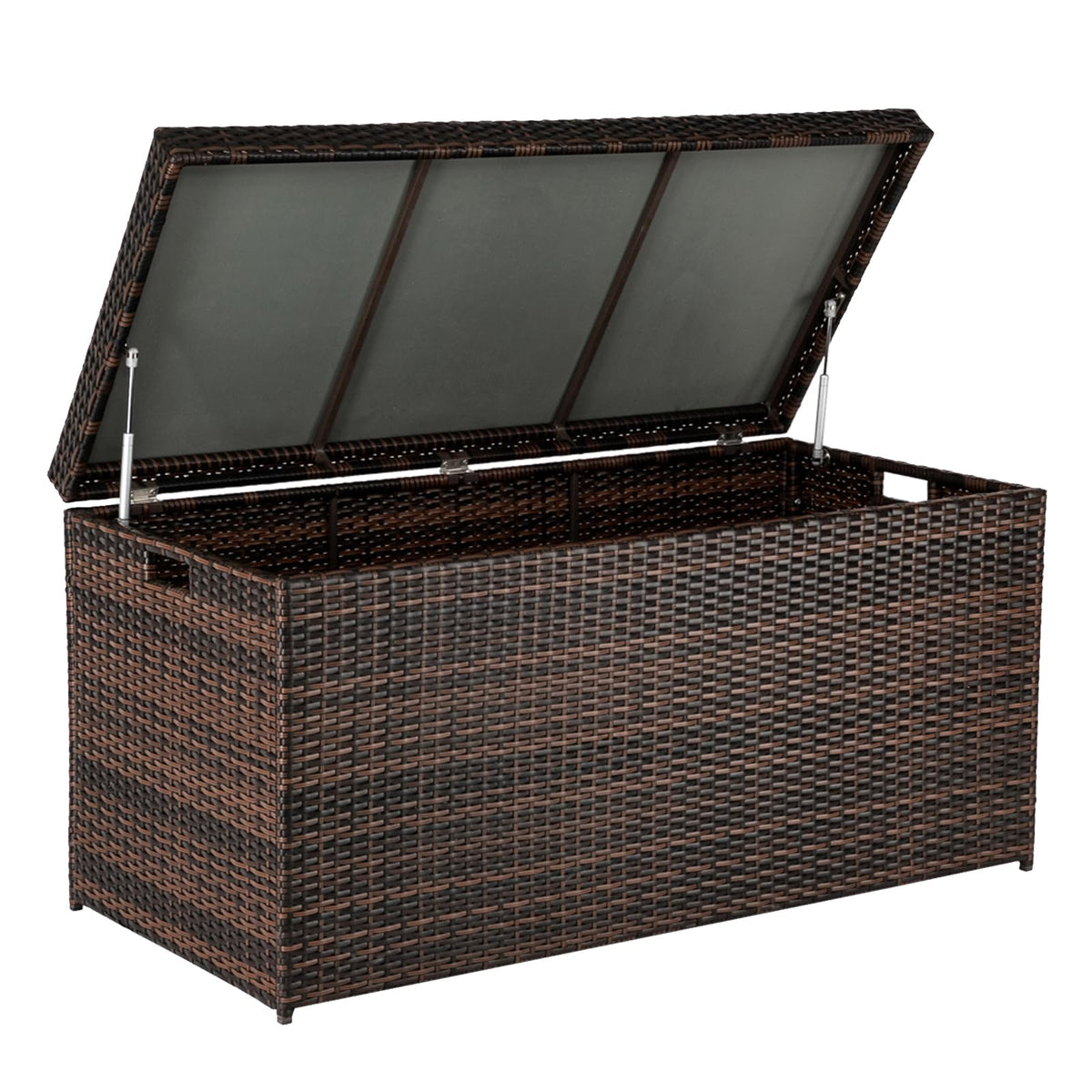 VINGLI Outdoor Wicker Storage Box, 132 Gallon Patio Rattan Deck Box, Wicker Storage Bench for Indoor, Outdoor, Pool, Balcony, Yard, Garden – Dark Brown