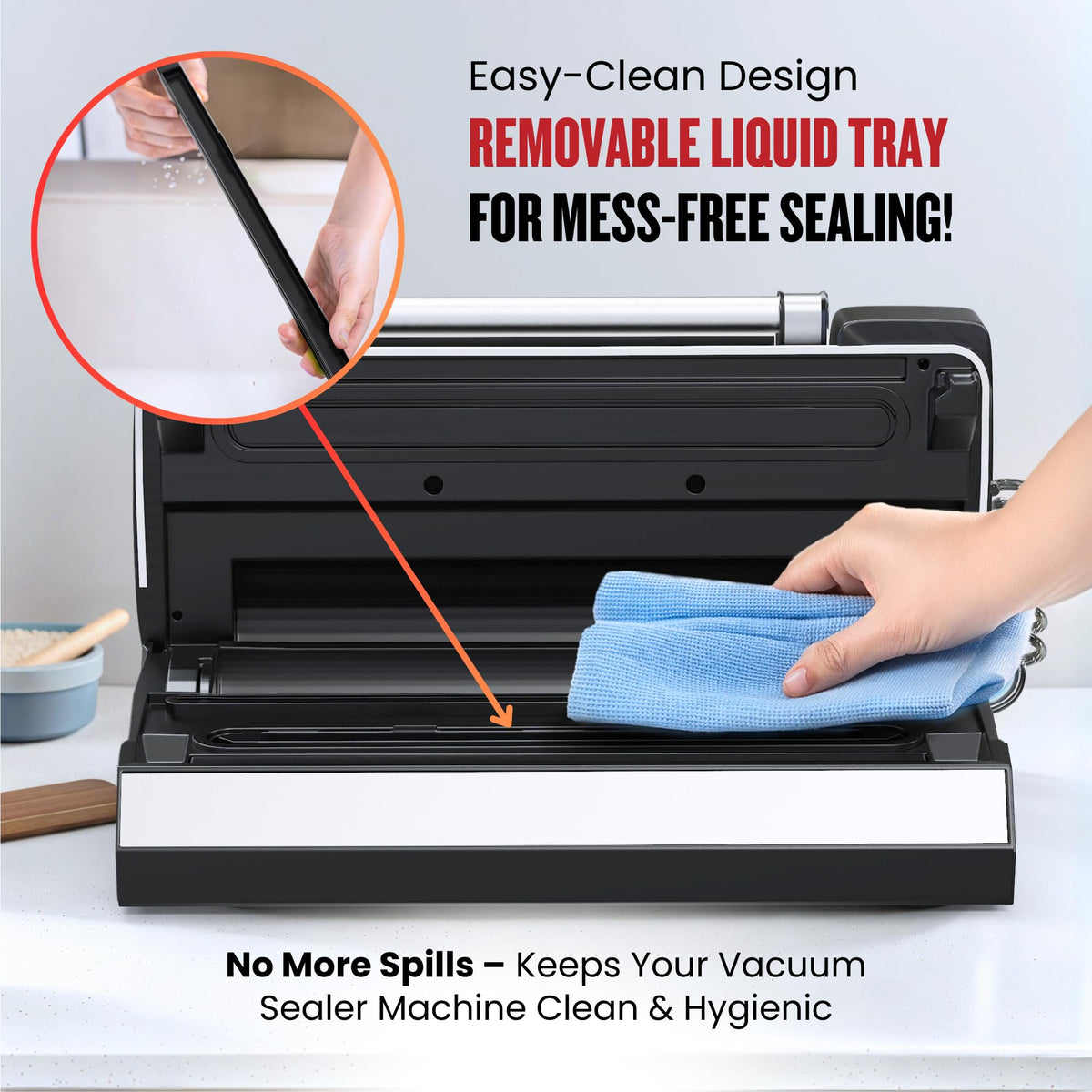 Magic Mill Pro Liquid Vacuum Sealer Machine, New Patent Technology for Liquid, Dry, Moist Food, Upgraded Handle Lock, 90Kpa Bag Storage, Built-in Cutter, Removable Drip Tray, Double Seal for Freshness