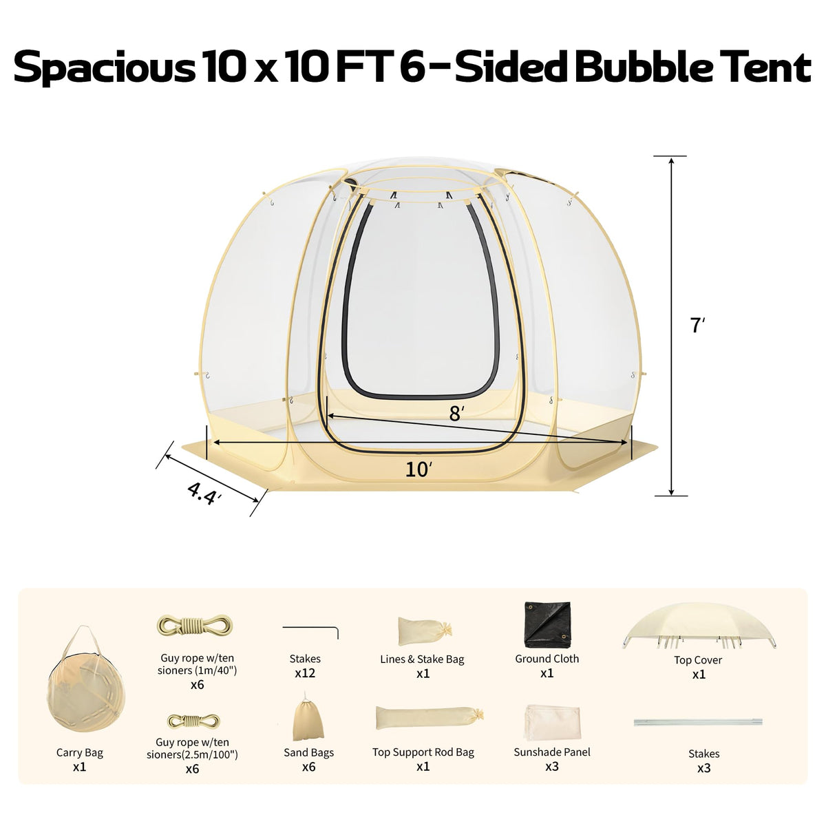 Lenotos Pop Up Bubble Tent, 10 x 10 FT Instant Igloo Tent Suitable for 4-6 People, Screen House for Patios, Cold