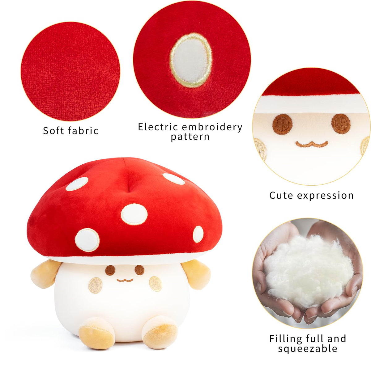 Nuokin Mushroom Plush Toys 12 inch Cute Stuffed Mushroom Pillow Stuffed Toy Birthday Present Home Decor Halloween for Kids (Red)