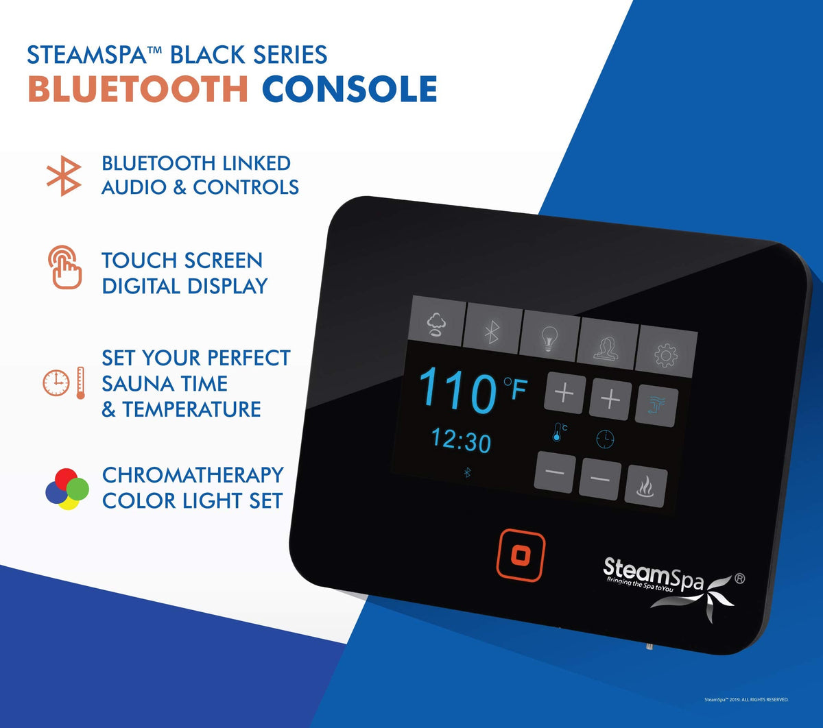 SteamSpa Generator with Quick Start Continuous Steam Technology, Wi-Fi, Bluetooth and Autodrain | 12kW Steam Generator with Gold Steam Head with Aromatherapy Reservoir | RVB1200GD-A