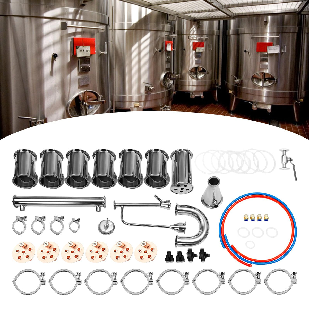 4" Reflux Still Column, 6 Layers Stainless Steel Distillation Column, with U-Shaped Elbow, Condenser and Spout, 0-220℉ Columns, Reflux Distillation Kit for Home Brewing Whiskey