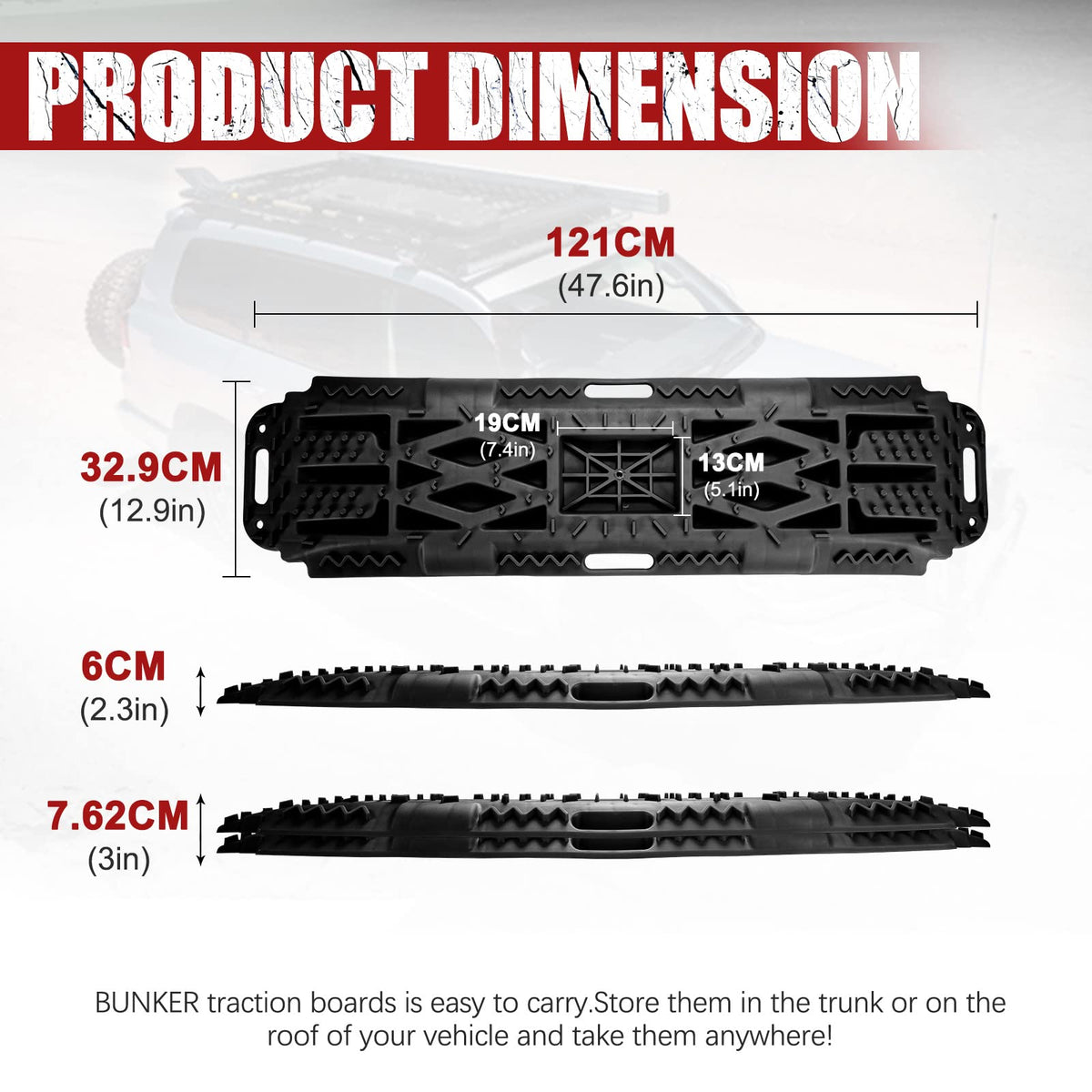 BUNKER INDUST Traction Boards with Jack Lift Base Black(Gen 2) + 3" x 30ft Tow Strap with Bag Recovery Kit