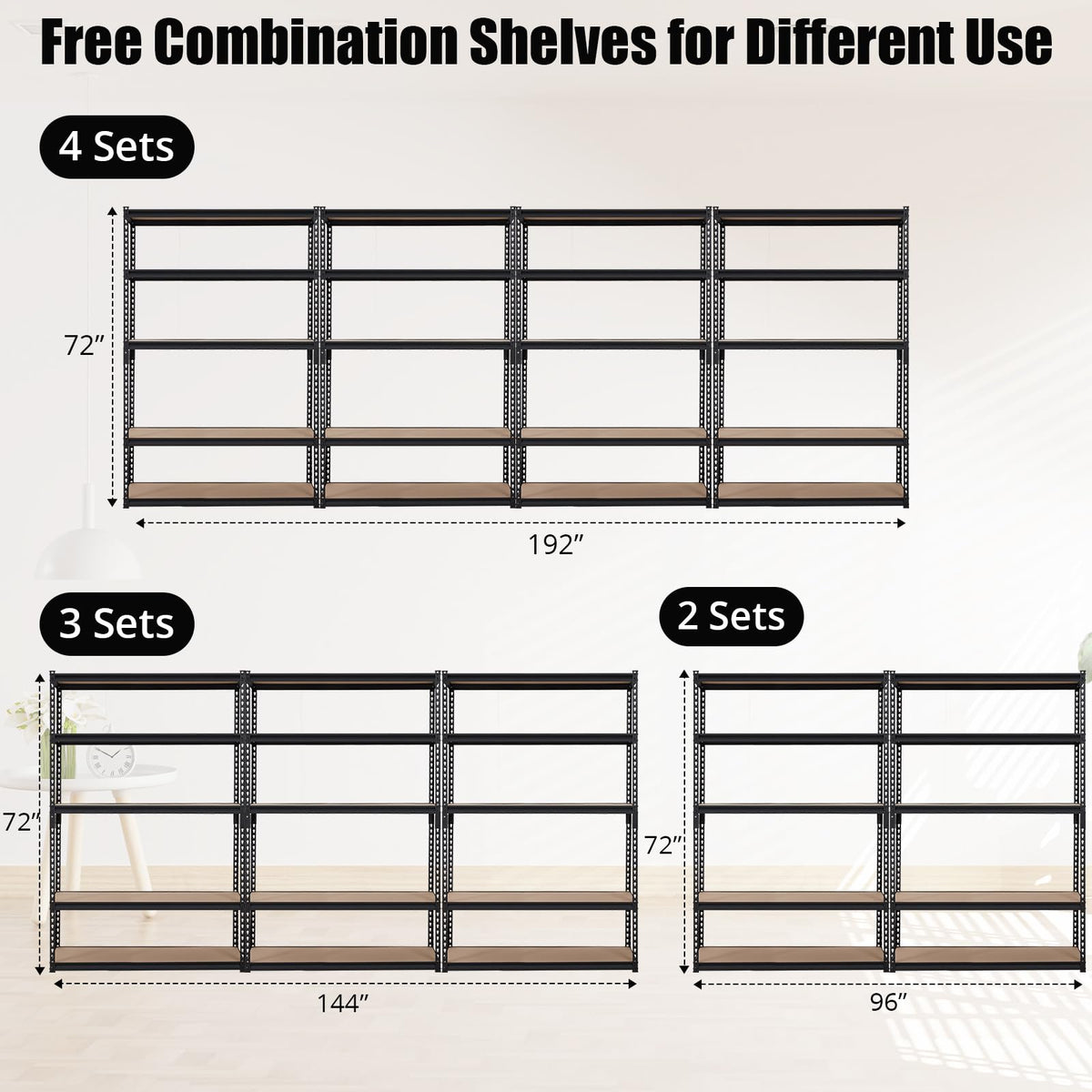 GarveeHome Heavy Duty Storage Shelves - 5 Tier 48 * 24 * 72 in, Adjustable Garage Storage Shelving, Metal Storage Utility Rack Shelf Unit