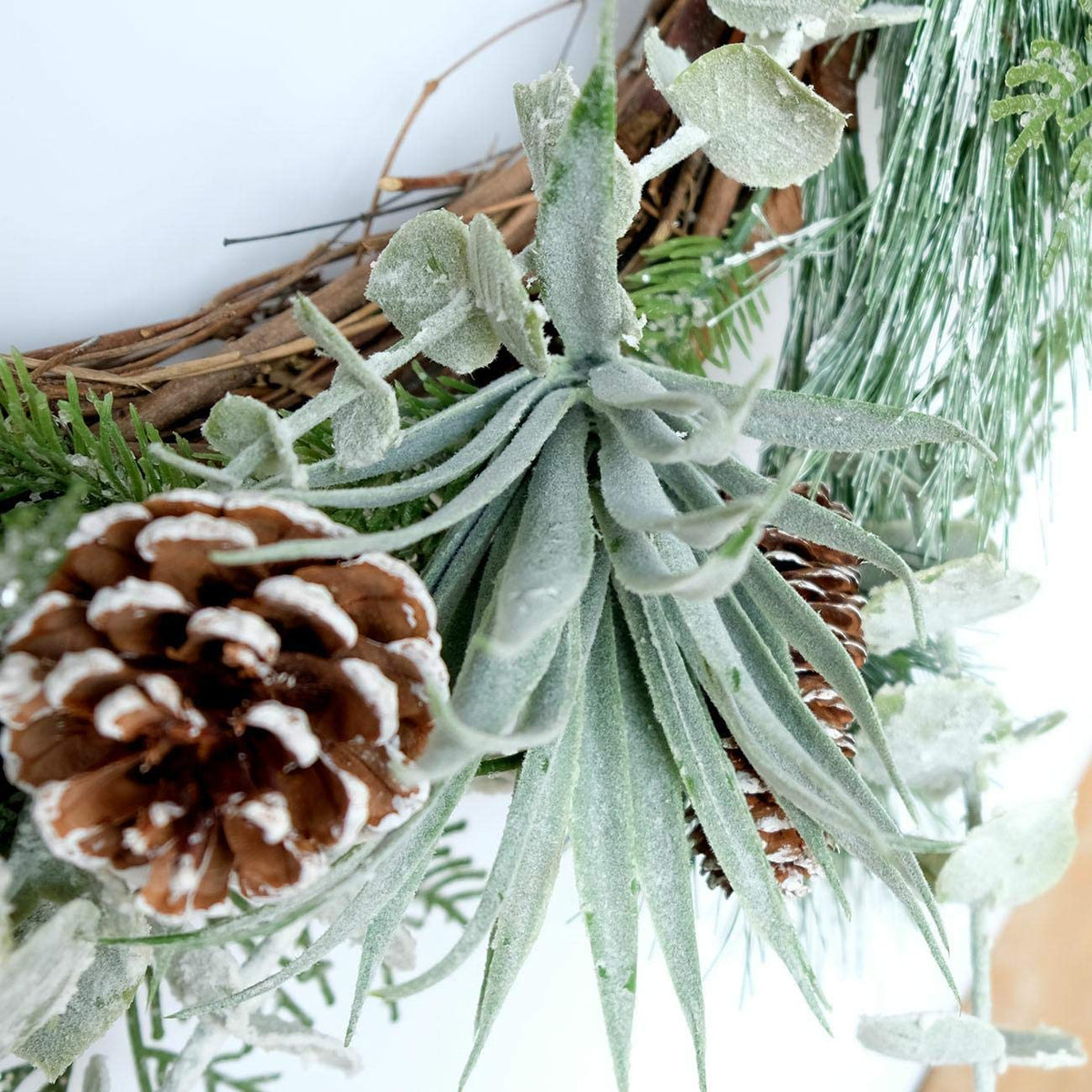Idyllic 22 Inch Greenery Winter Wreath with Snowy Pine Cones and Succulent Plants - Large Christmas Wreath for Front Door, Rustic Farmhouse Pine Wreath for Indoor Outdoor Decor
