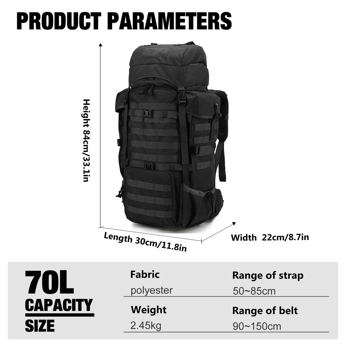 Mardingtop 70L Internal Frame Backpack with Molle Tactical Admin Pouch Utility EDC Tool Pouch