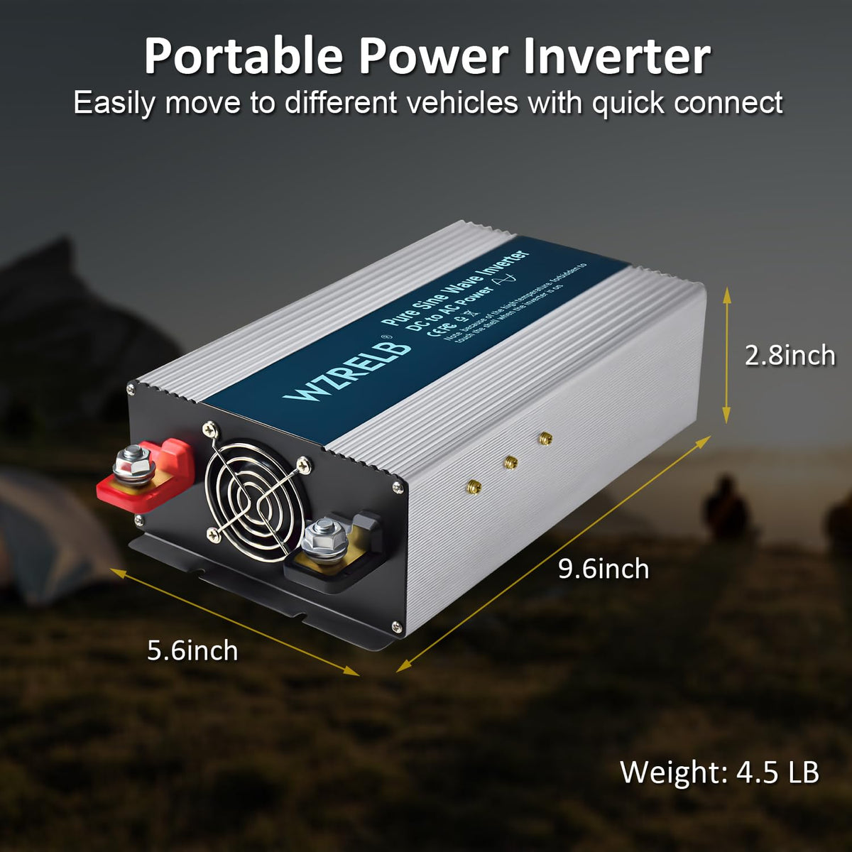 WZRELB 2000W Pure Sine Wave Inverter 12V DC to 110V 120V AC Power Converter with LED Display, Off-Grid Portable Power Inverter with 4 AC Outlets for Home, RV, Truck, Camping