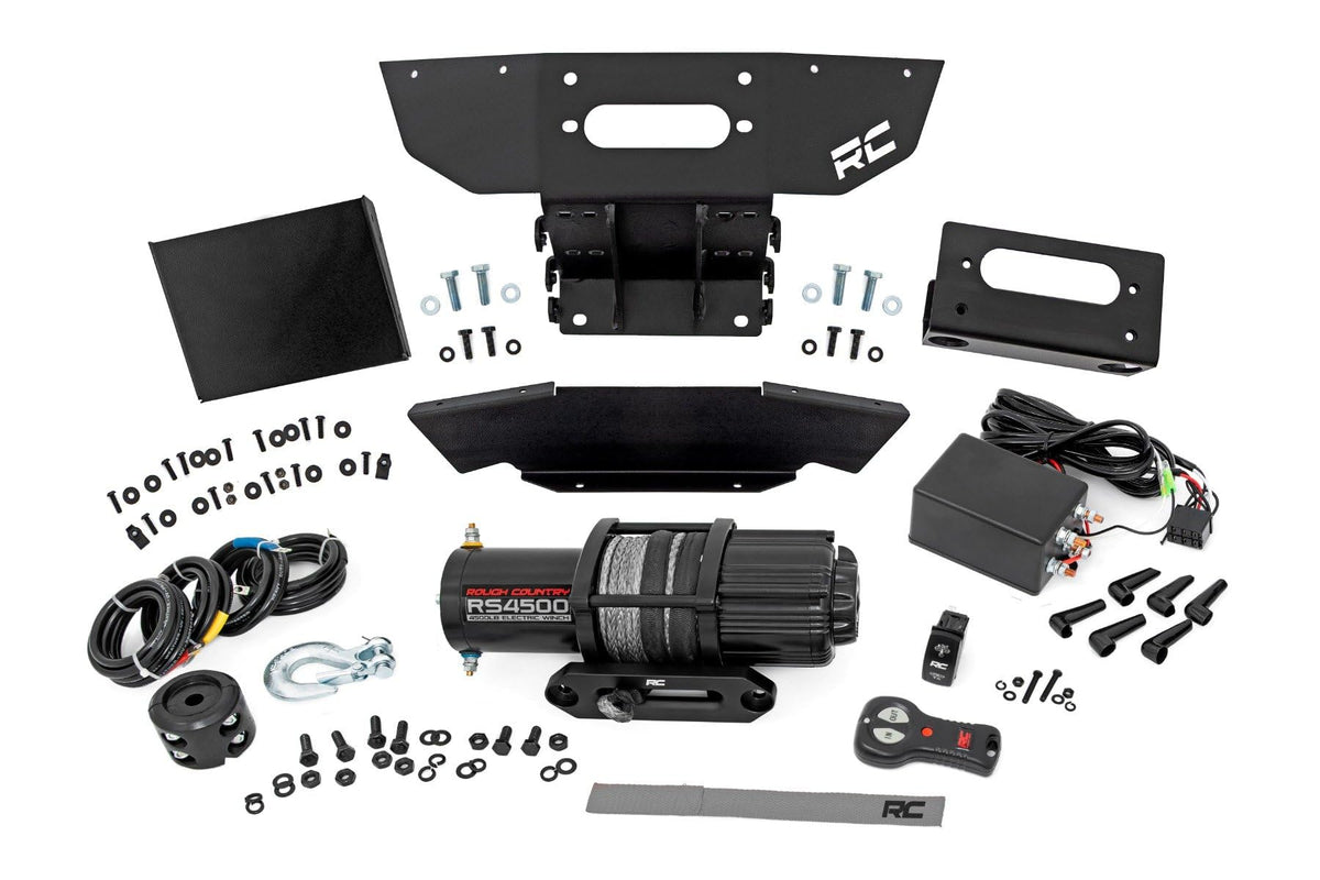 Rough Country Winch Mount with RS4500S Winch for Polaris RZR XP 1000 - Bolt-On Mounting Plate with 4500 LB Synthetic Rope Winch