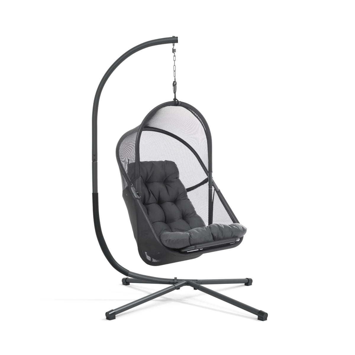 Greemotion Breeze Outdoor Foldable Mesh Fabric Hanging Chair Swing Hammock Egg Chairs UV Resistant with Base, 220 lbs Capacity for Patio Backyard, Balcony, Garden, Dark Gray