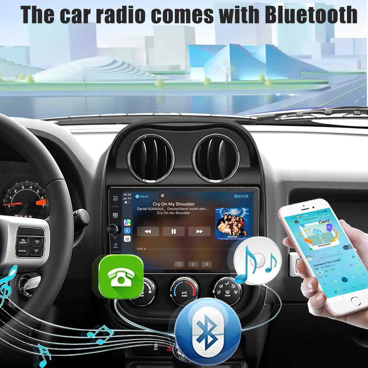 for Jeep Compass Patriot 2010-2016 Android 14.0 Radio Stereo with Control knob Head Unit 10.1-Inch HD Touch Screen with Android Auto CarPlay 5G WiFi GPS Navigation Bluetooth DSP Backup AHD Camera