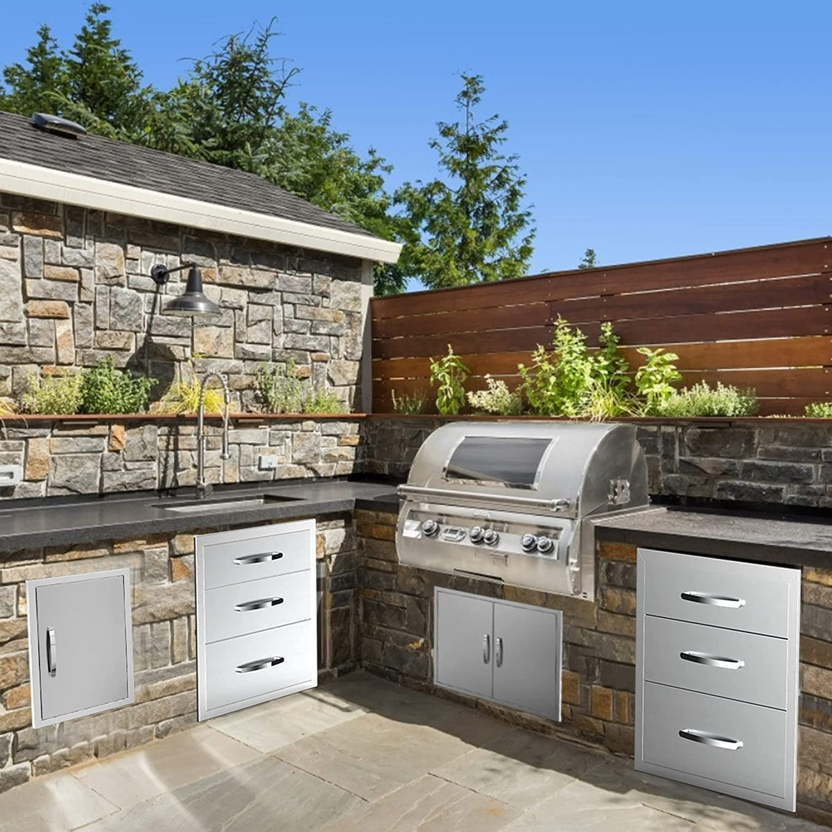 KODOM Outdoor Kitchen Drawers 14W x 21H x 23D Inch, Flush Mount Access BBQ Island Drawers for Outdoor Kitchens or Patio Grill Station