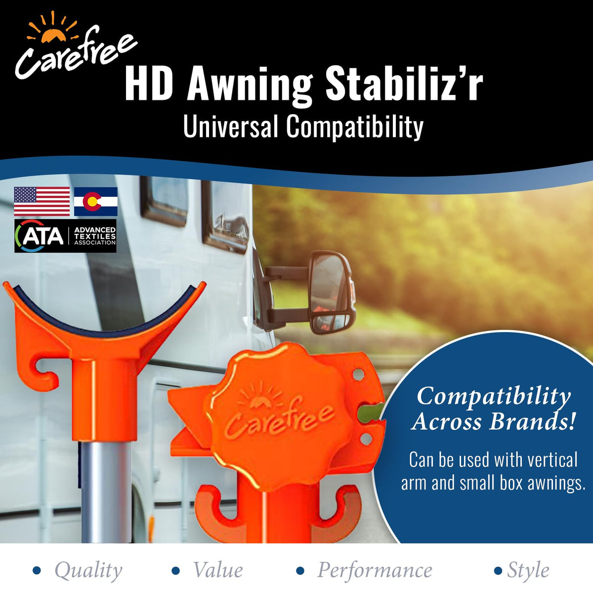 Carefree Of Colorado HD Awning Stabiliz'r Pole Kit - Awning Pole & Tie Down Kit - RV Awning Support & Accessories (108" Extended Length)