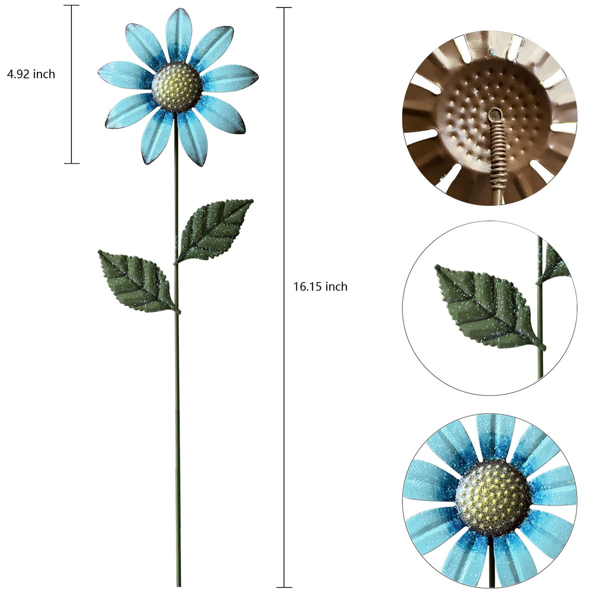 HUTHDAK Metal Flowers for Outside,5 Pack 16.15" Decorative Garden Stakes with Swaying Flowers Head Yard Art,Spring Garden Decor for Lawn, Pathway & Yard
