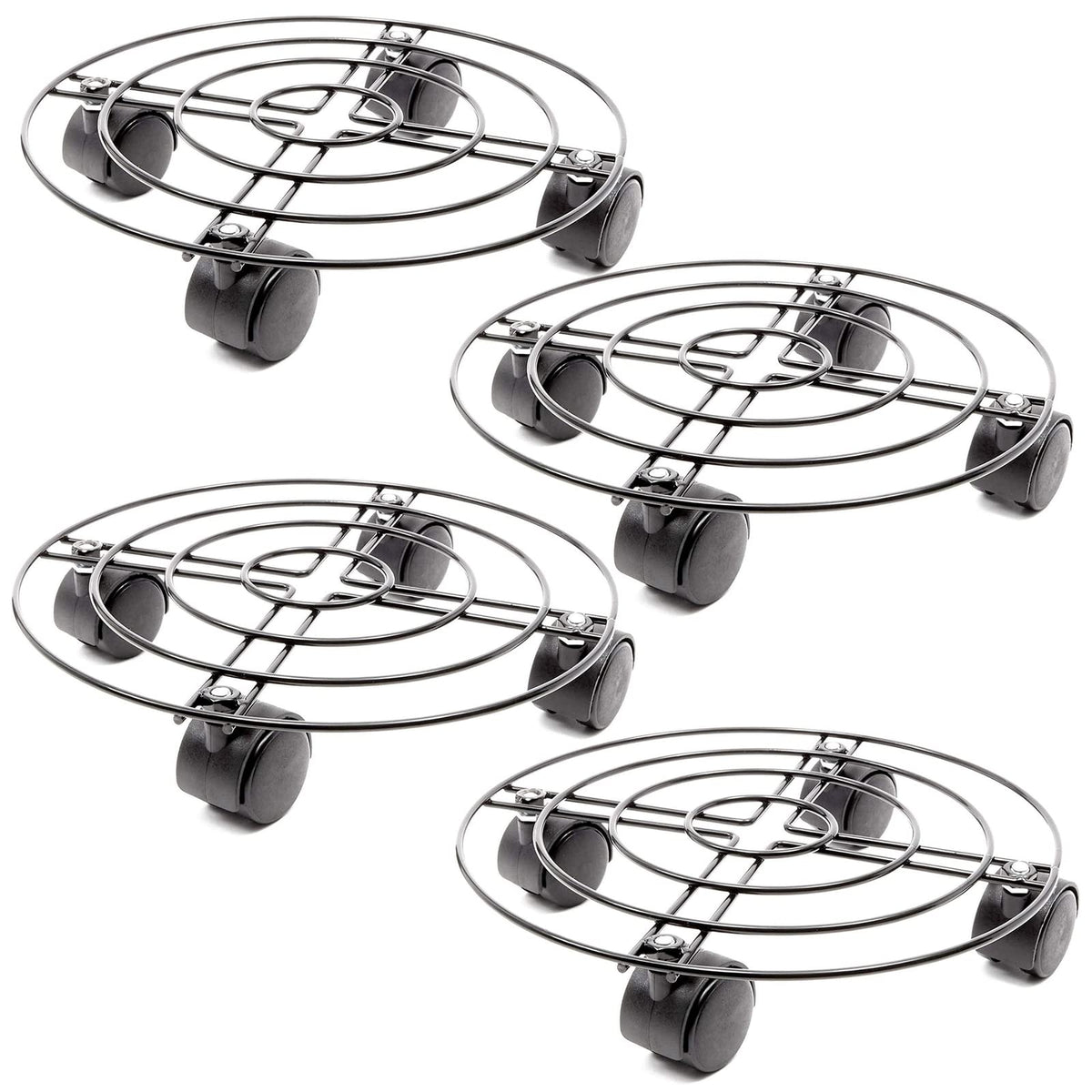 Bright Creations Plant Stand with Wheels - 10.6 in Diameter, Black, Pack of 4, Modern - Metal Rolling Plant Stand Base with 360-Degree Rotation & Locking Casters for Indoor & Outdoor Planter Pots