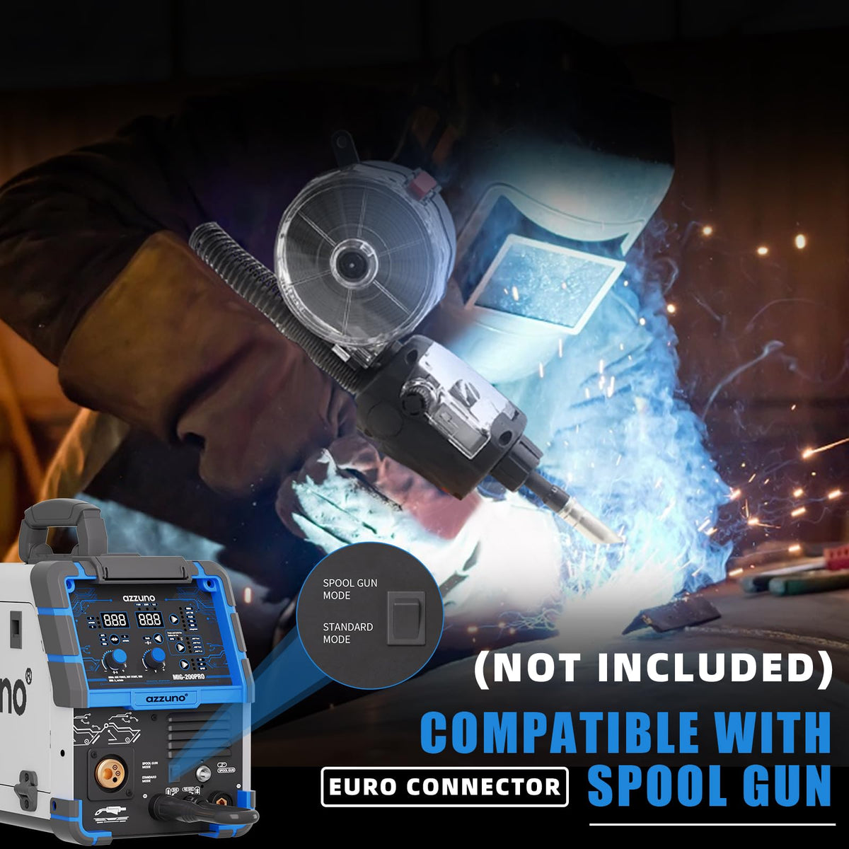 AZZUNO 8 in 1 200A MIG Welder & .030" 2LBS Solid MIG Welding Wire, 110V/220V Welder Machine Flux Core MIG/Gas MIG/MAG/Aluminum MIG/Spot MIG/Lift TIG/Stick Welding/Spool Gun Compatible, Multiprocess We