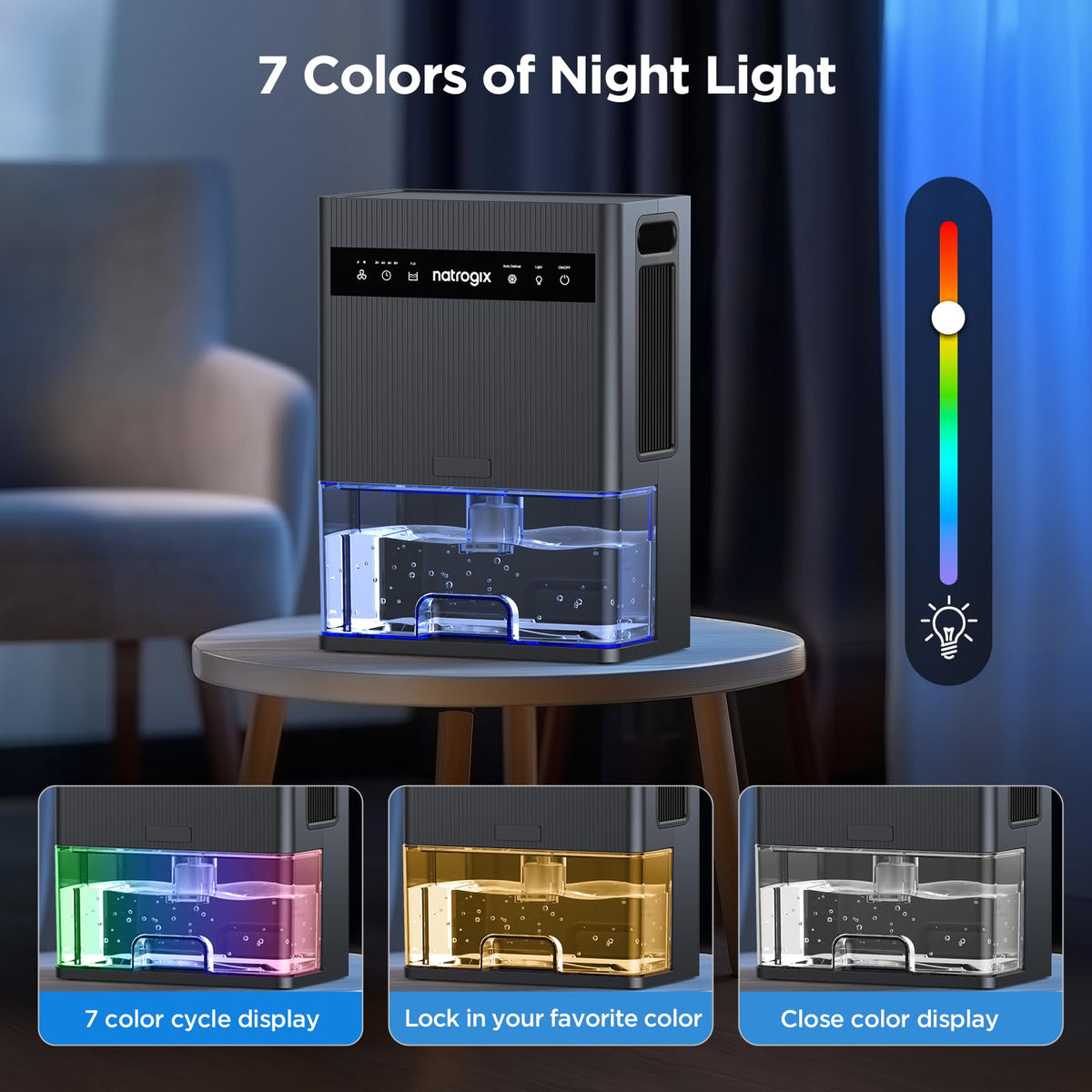 Dehumidifier, 106 OZ Water Tank Dehumidifiers for Home, 1000 sq.ft Quiet Dehumidifier for Basement Bathroom Bedroom RV with Auto Shut Off, Timer, Sleep Mode, 7 Color Light, Grey