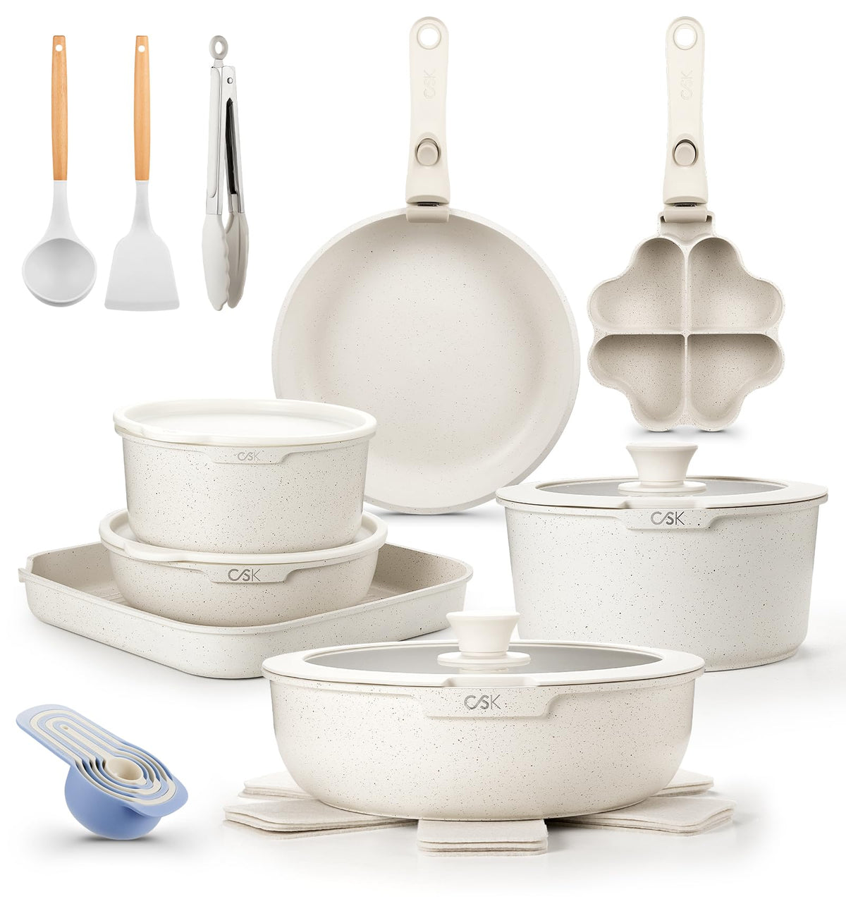 KOCH SYSTEME CS 21 Piece Pots and Pan Set Non Stick, Ceramic Cookware Set with Detachable Handle, RV Camping Stackable Kitchen Set, Pots and Pans Set Non Toxic, Induction Compatible, Oven Safe, 21PCS