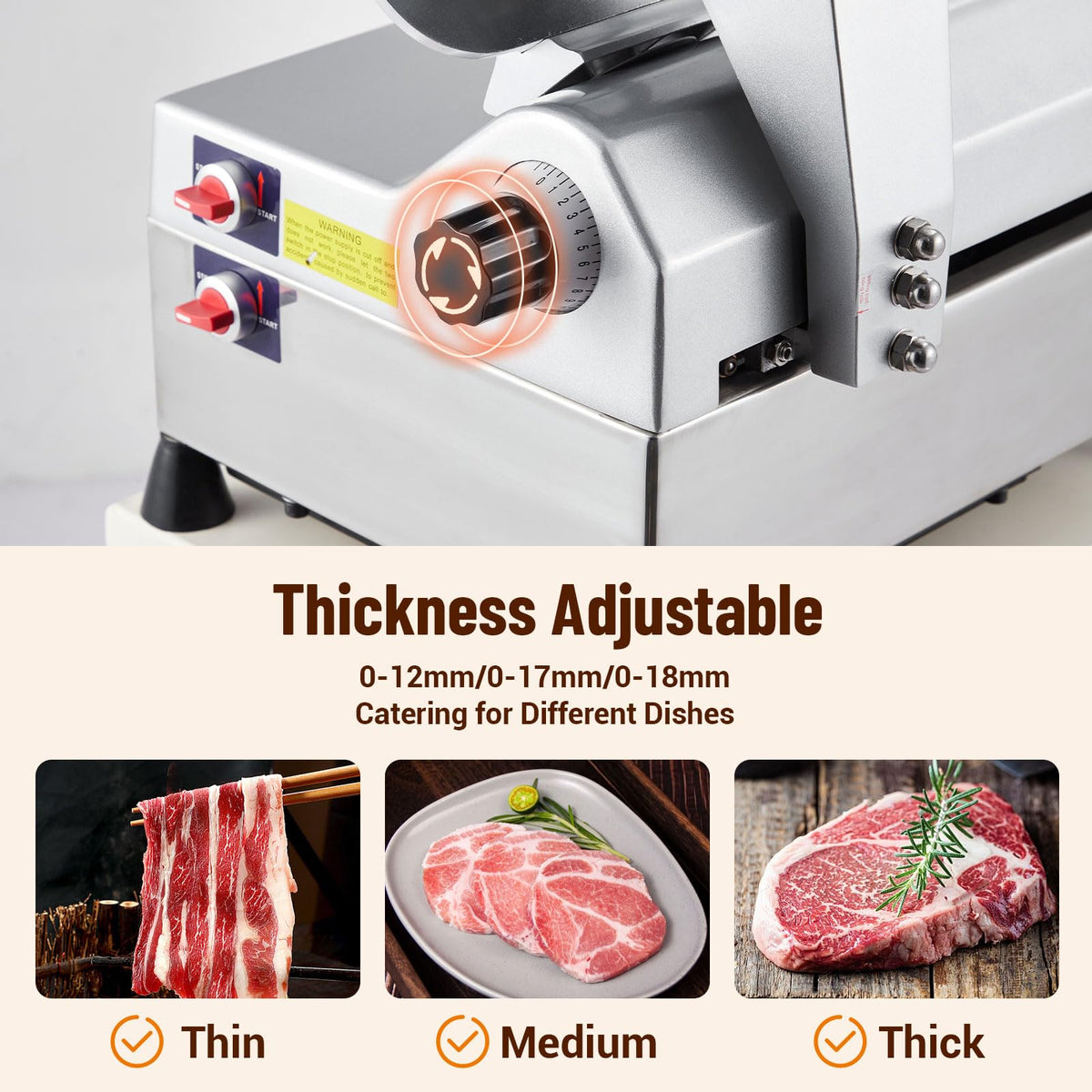 Electric Meat Slicer - 12 Inch Electric Food Slicer With Adjustable Thickness, Stainless Steel Blade, 800W Power, for Home and Commercial Use